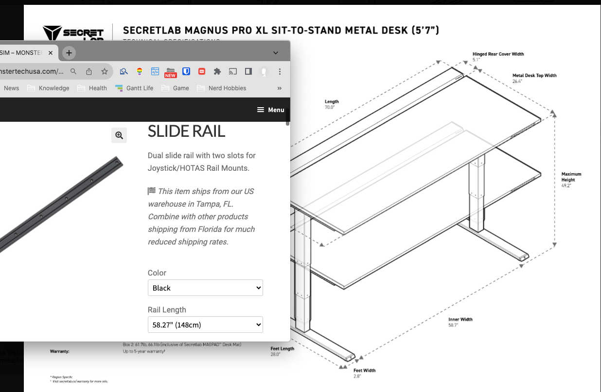 Looking for measurements for Magnus Pro XL desk r/secretlab