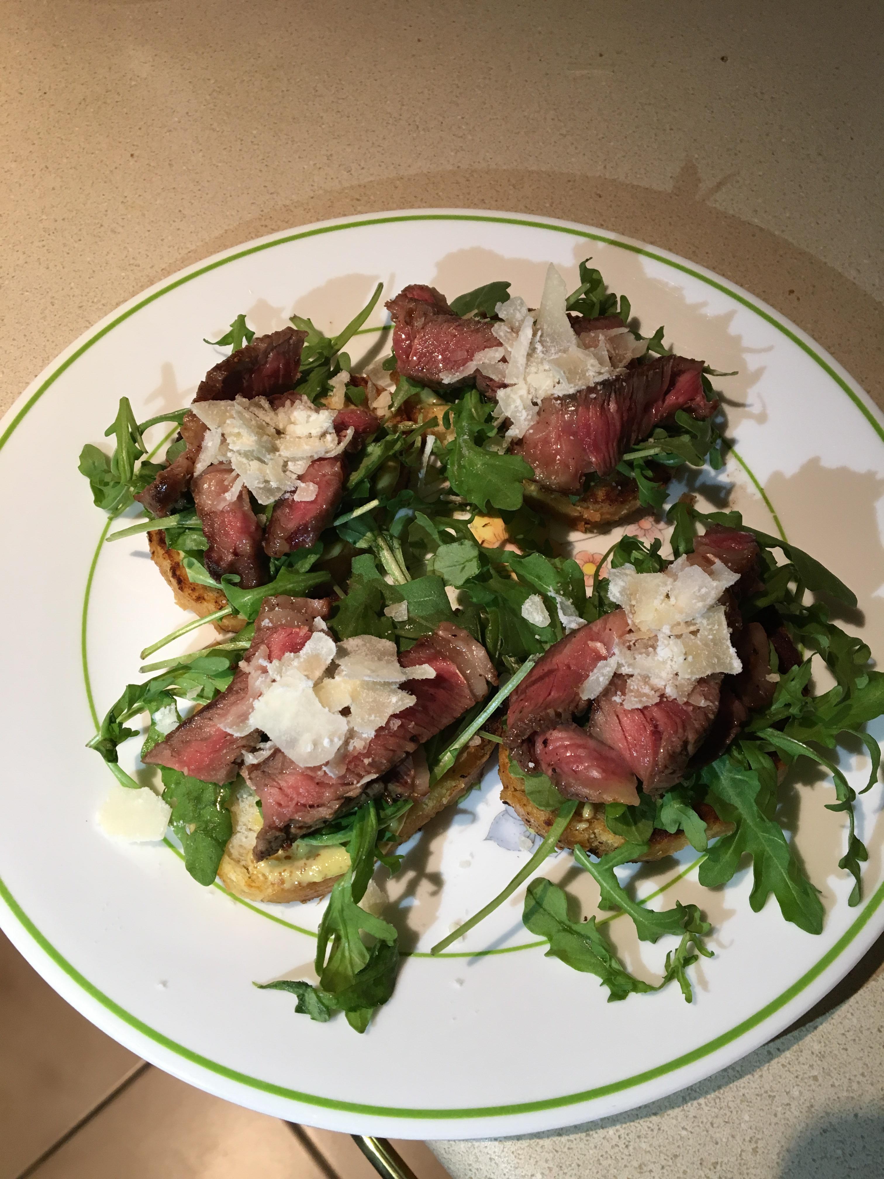 [HOMEMADE] Open face steak sandwich, with parmesan dijon dressing. r/food