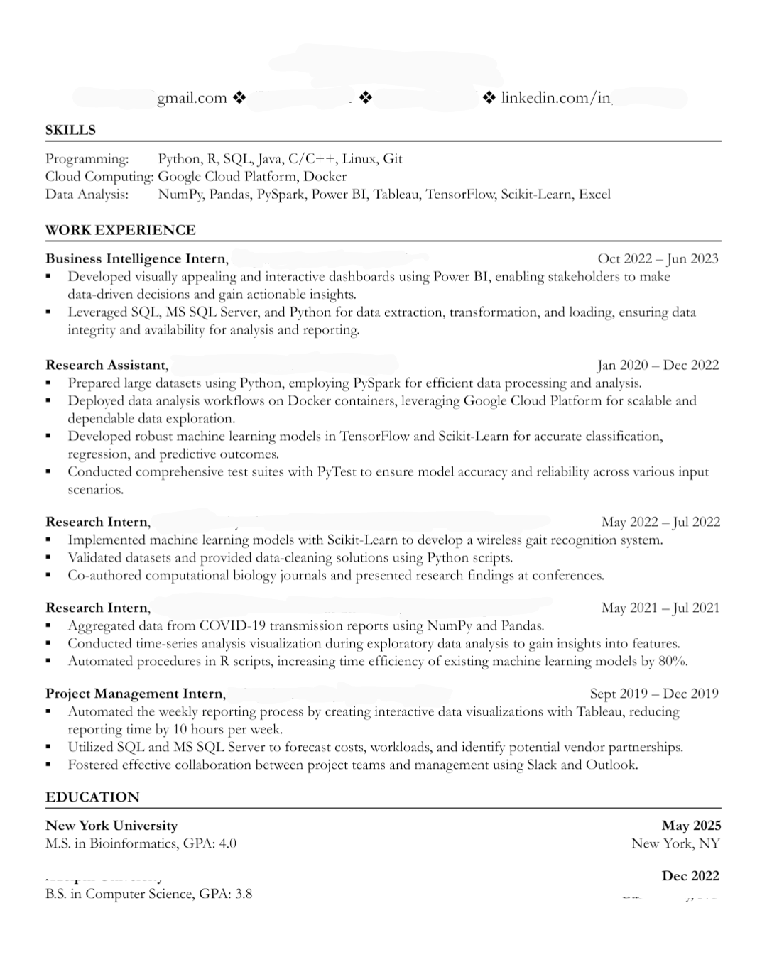 New Grad seeking Data Science/ML/Analyst roles. 400+ apps, 12 final