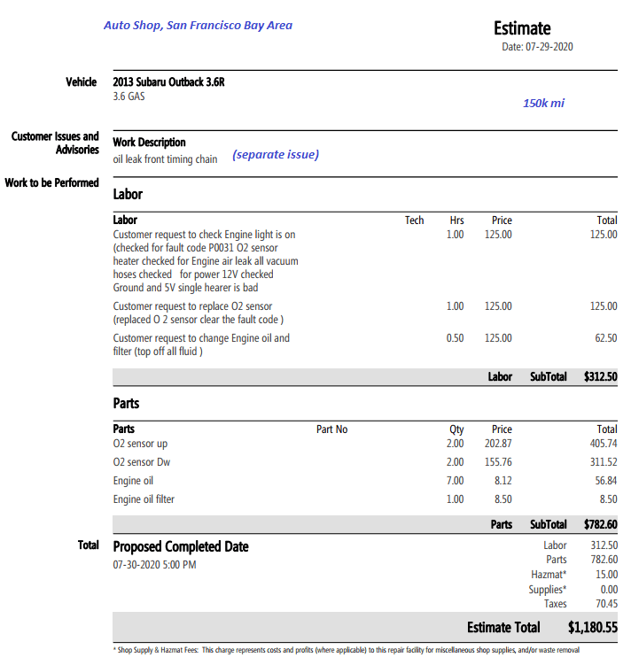[Mechanic Advice Request] 2013 Subaru Outback P0031 Code (O2 sensor