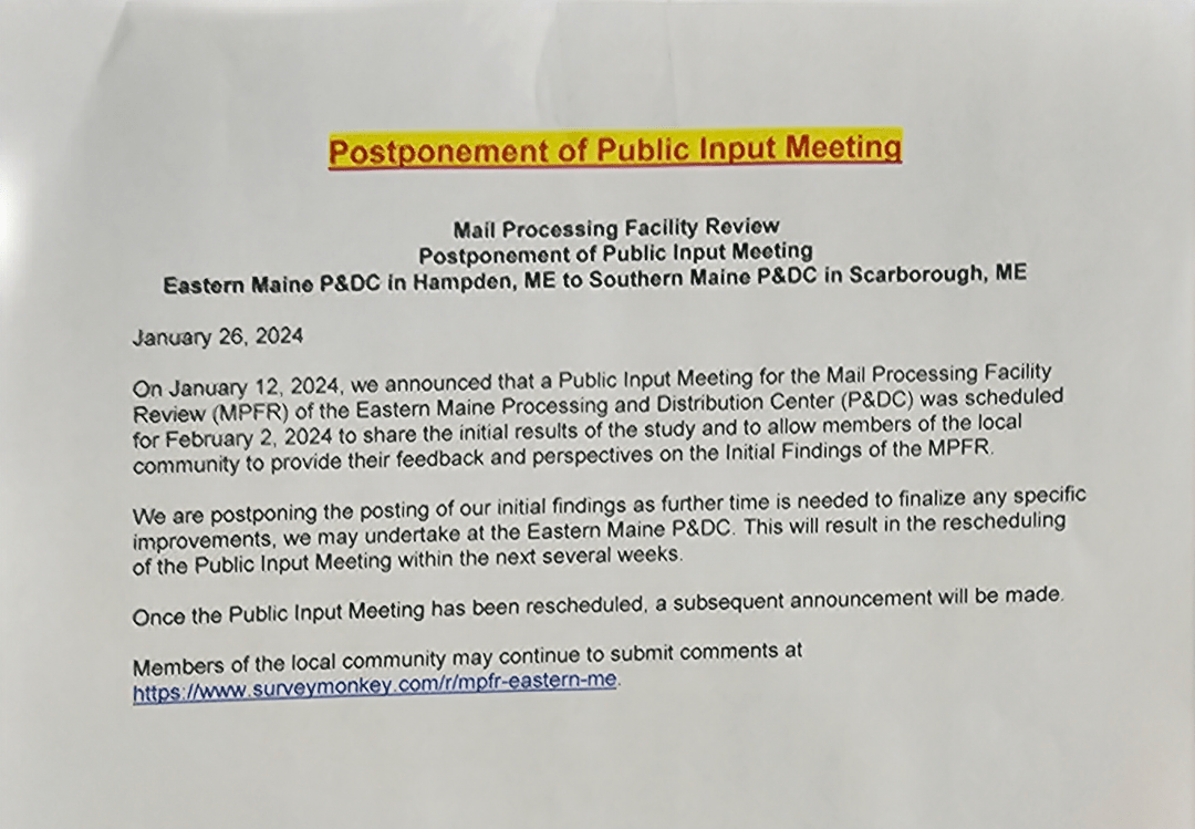Update on USPS Hampden plant drama r/Maine