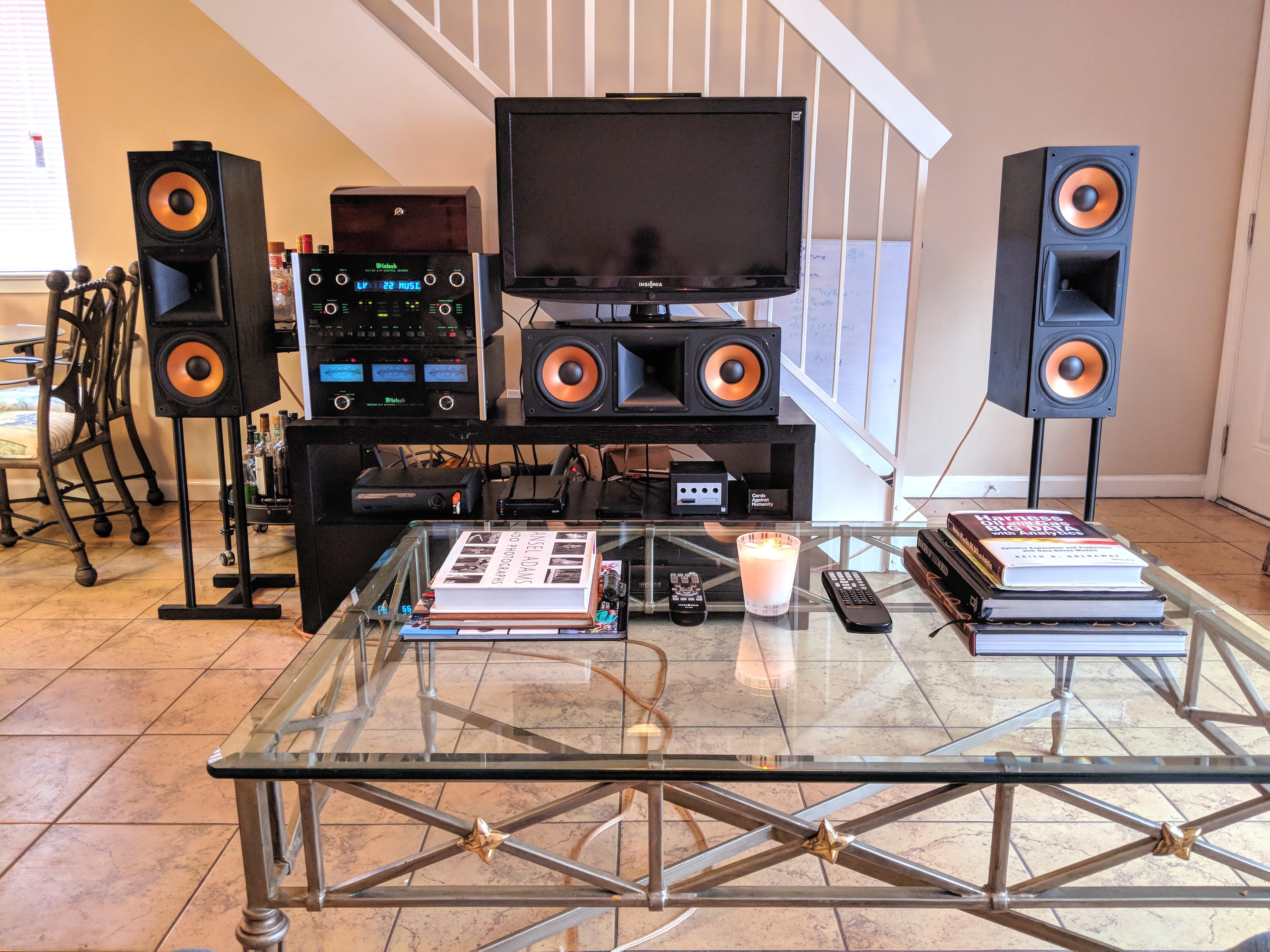 My college condo setup! McIntosh MX135 over 25 pin to MC206, all