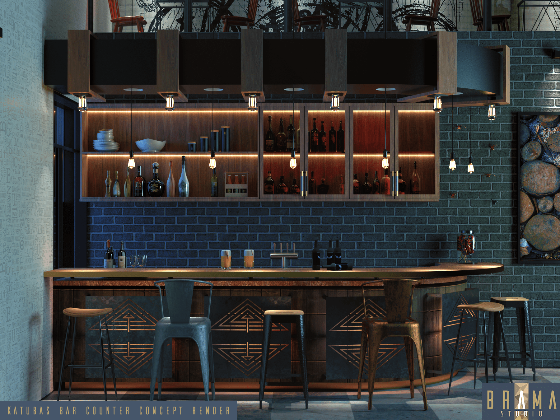 Concept for a bar counter for an ongoing project. Sketchup 2017 + VRay