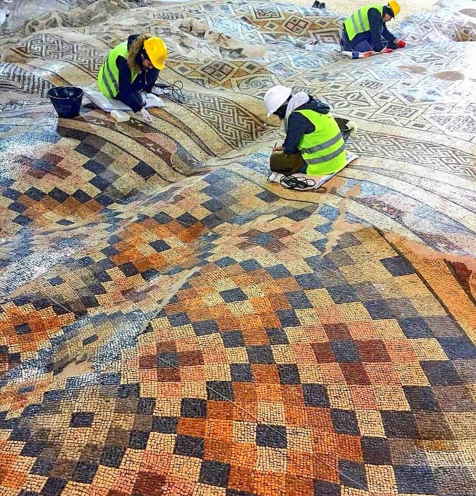 One of the largest Roman mosaic floors discovered during construction of a hotel in Antakya
