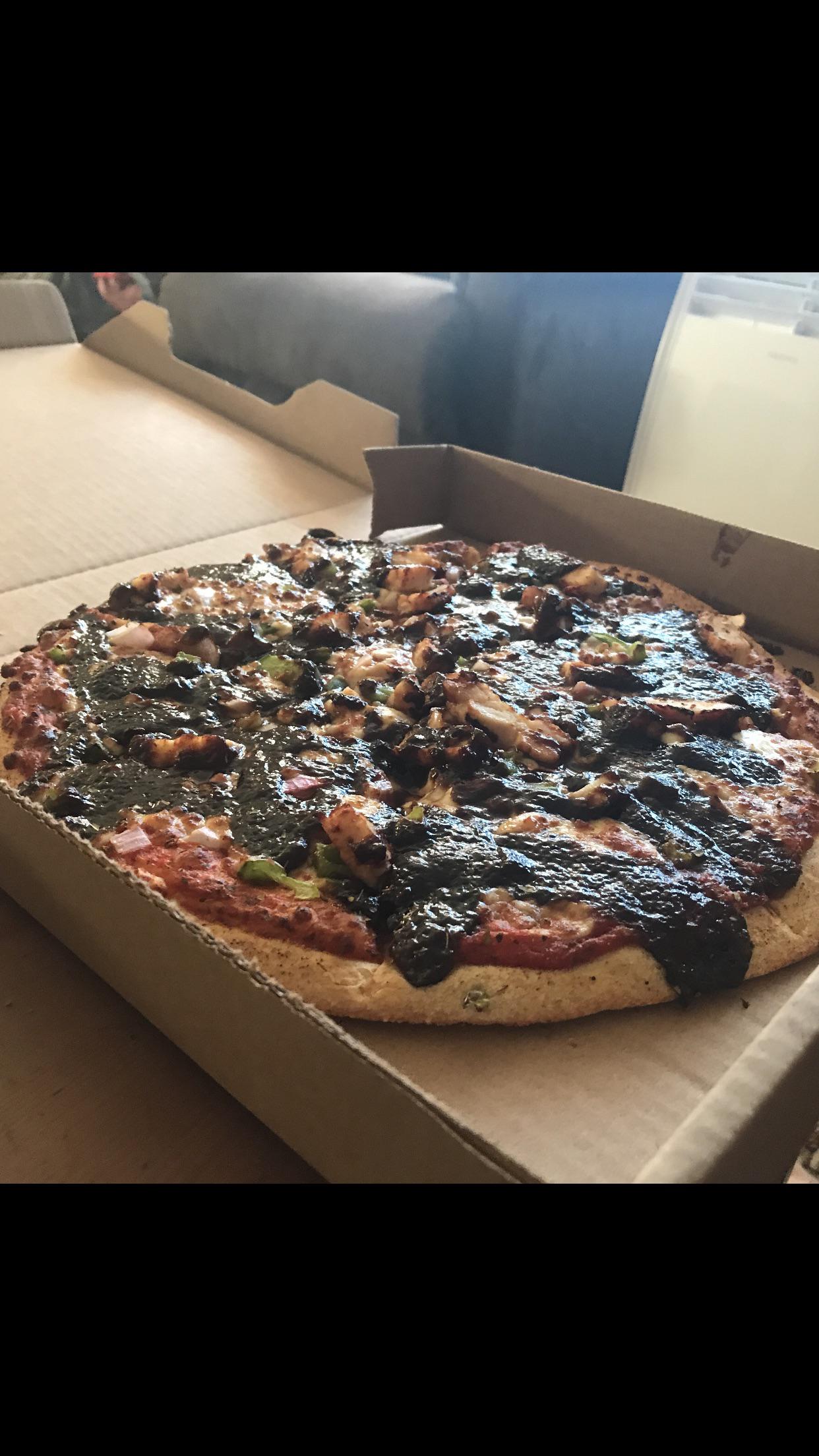 My friend ordered extra BBQ sauce on his pizza