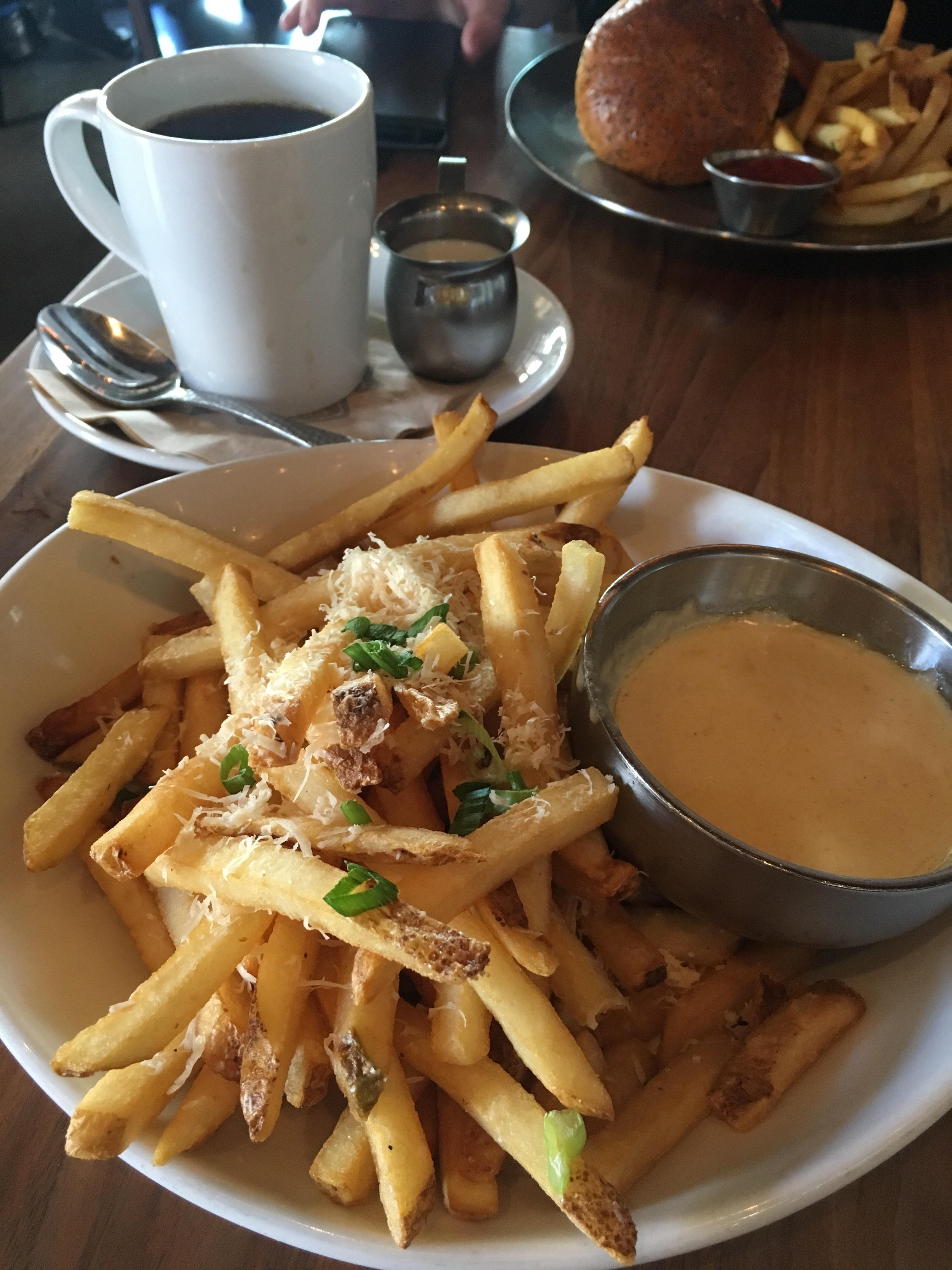 Truffle Cheese Fries and Short Rib Kimchi Burger from Eureka! in La