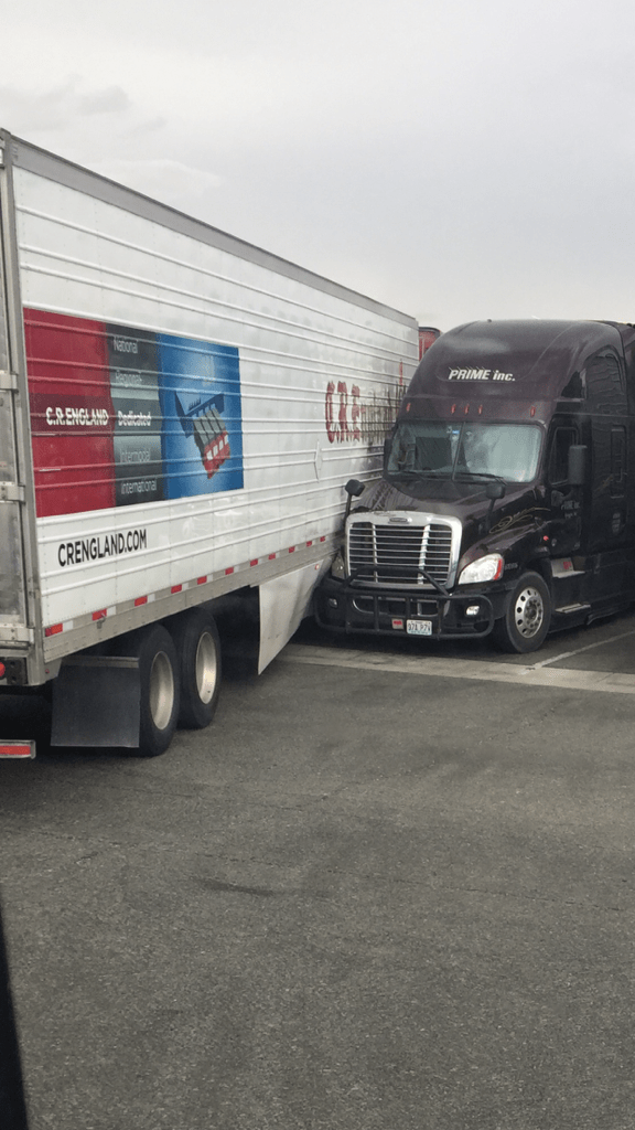 Truck driving buddy sent this pic of another trucker’s parking job