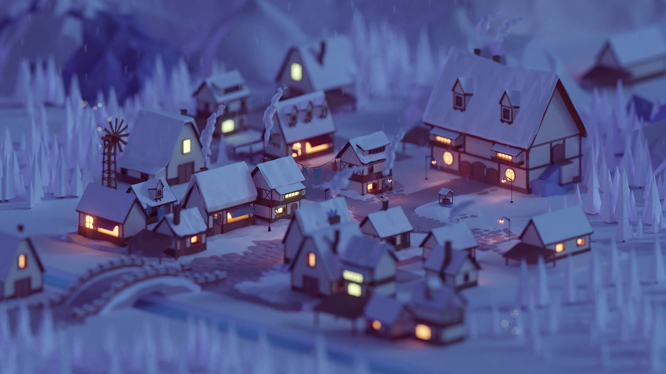 Low Poly Winter Village [2560x1440] wallpapers