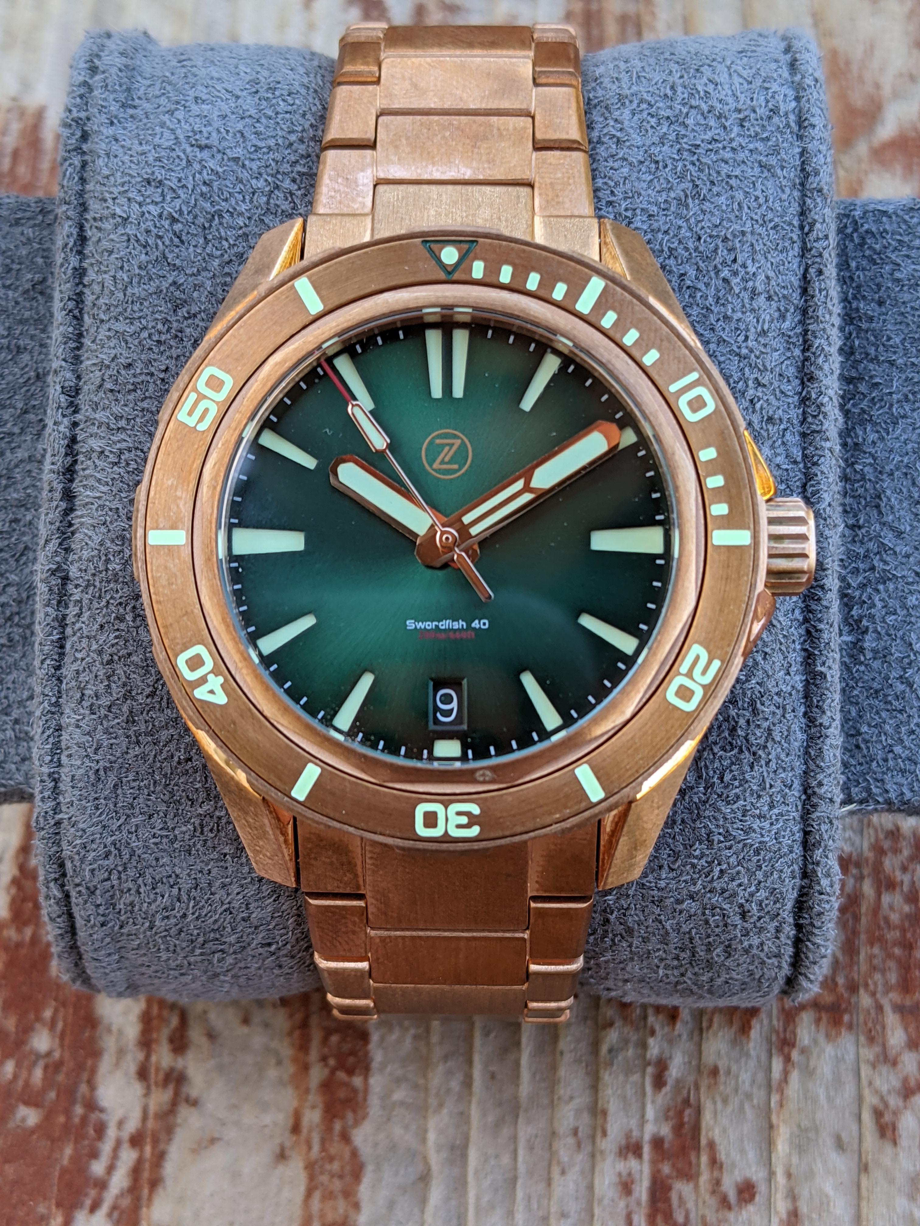 [WTS] Zelos Swordfish 40mm Bronze with Fume Green Dial with Bronze Bracelet r/Watchexchange