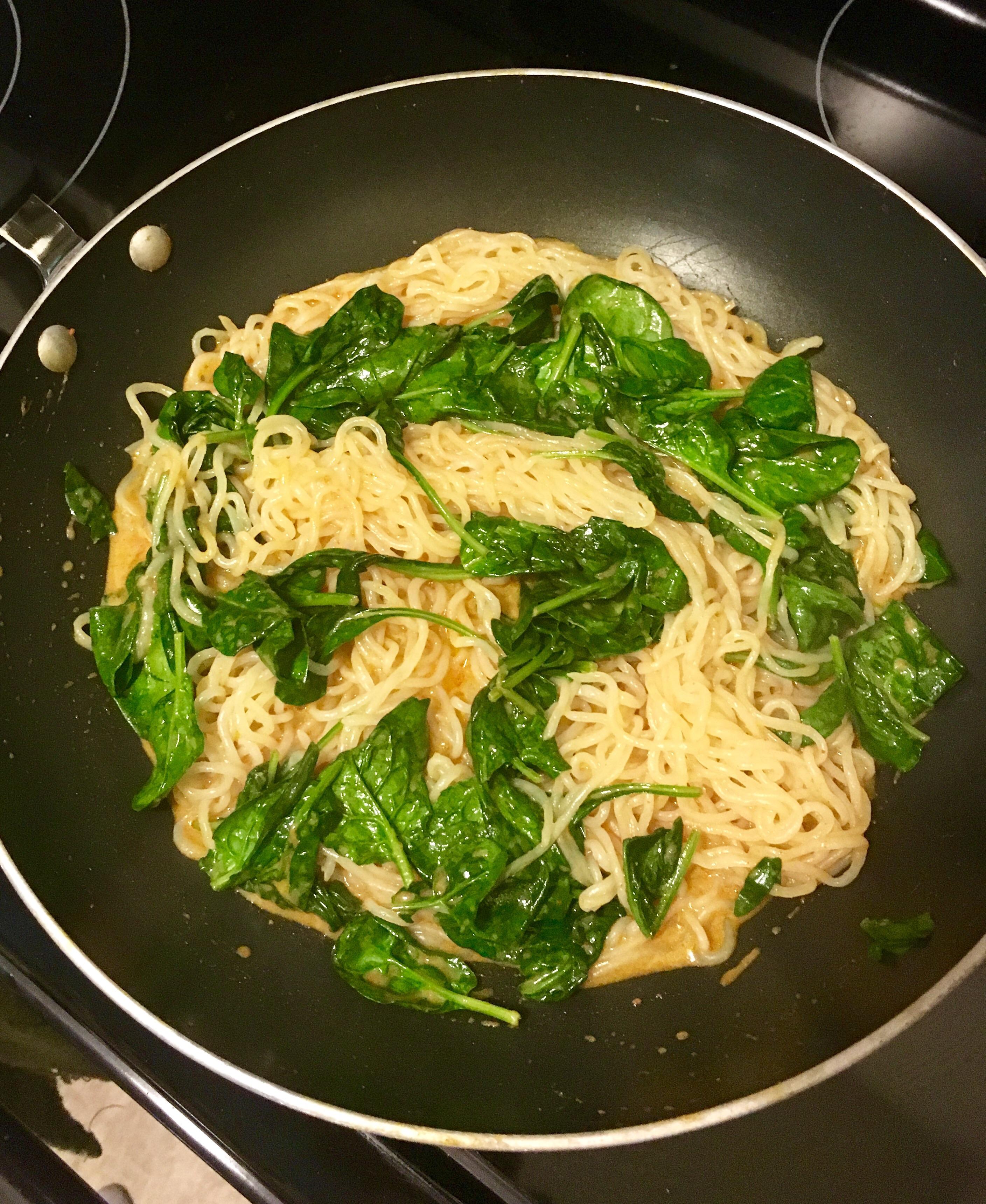 HUGE amount of red curry shirataki noodles with spinach 140 calories
