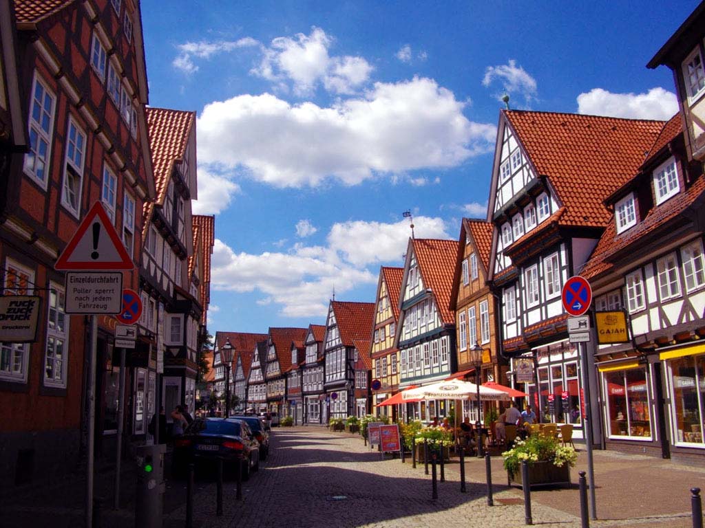 Street in Celle, Germany. Halftimbered house paradise
