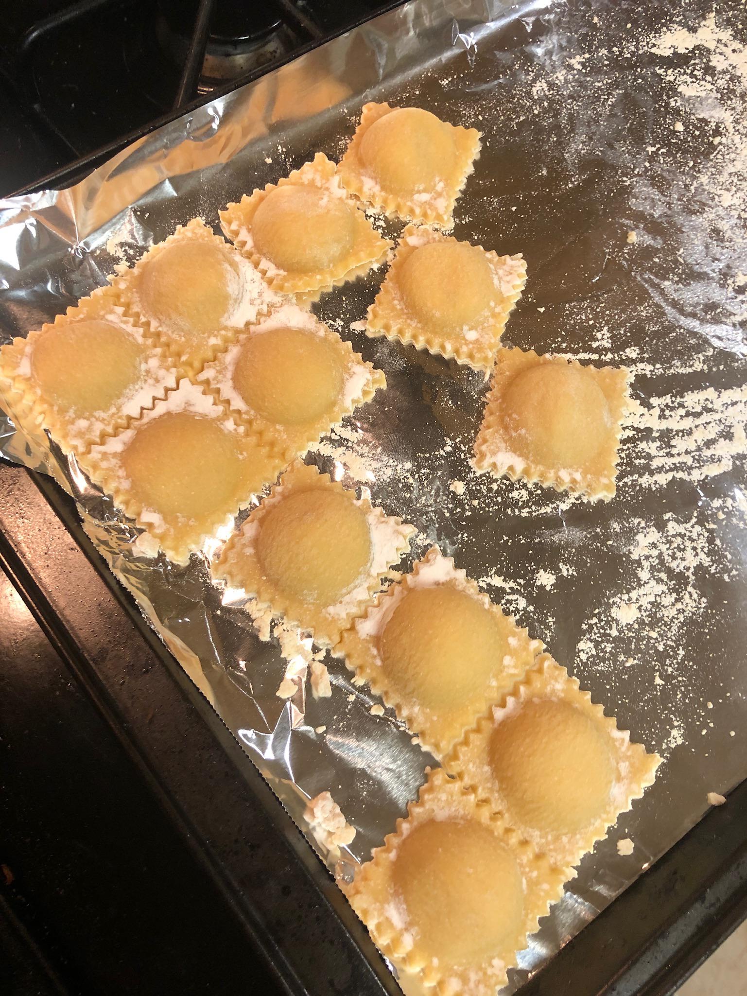 My first time using a ravioli mold. Home made pasta with half flour