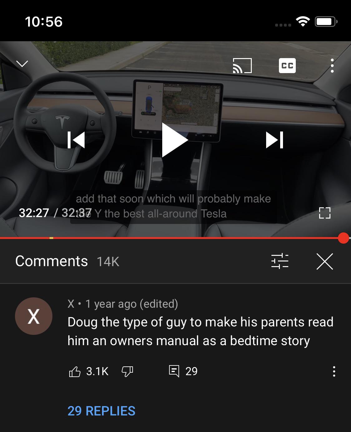 Tesla model Y YouTube comment 😂 r/dougdemuro