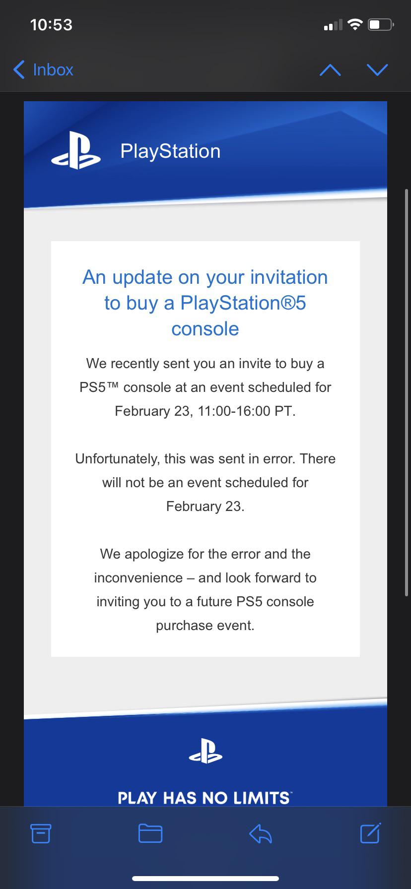 Sony sent me an apology email for sending wrong invite for PlayStation