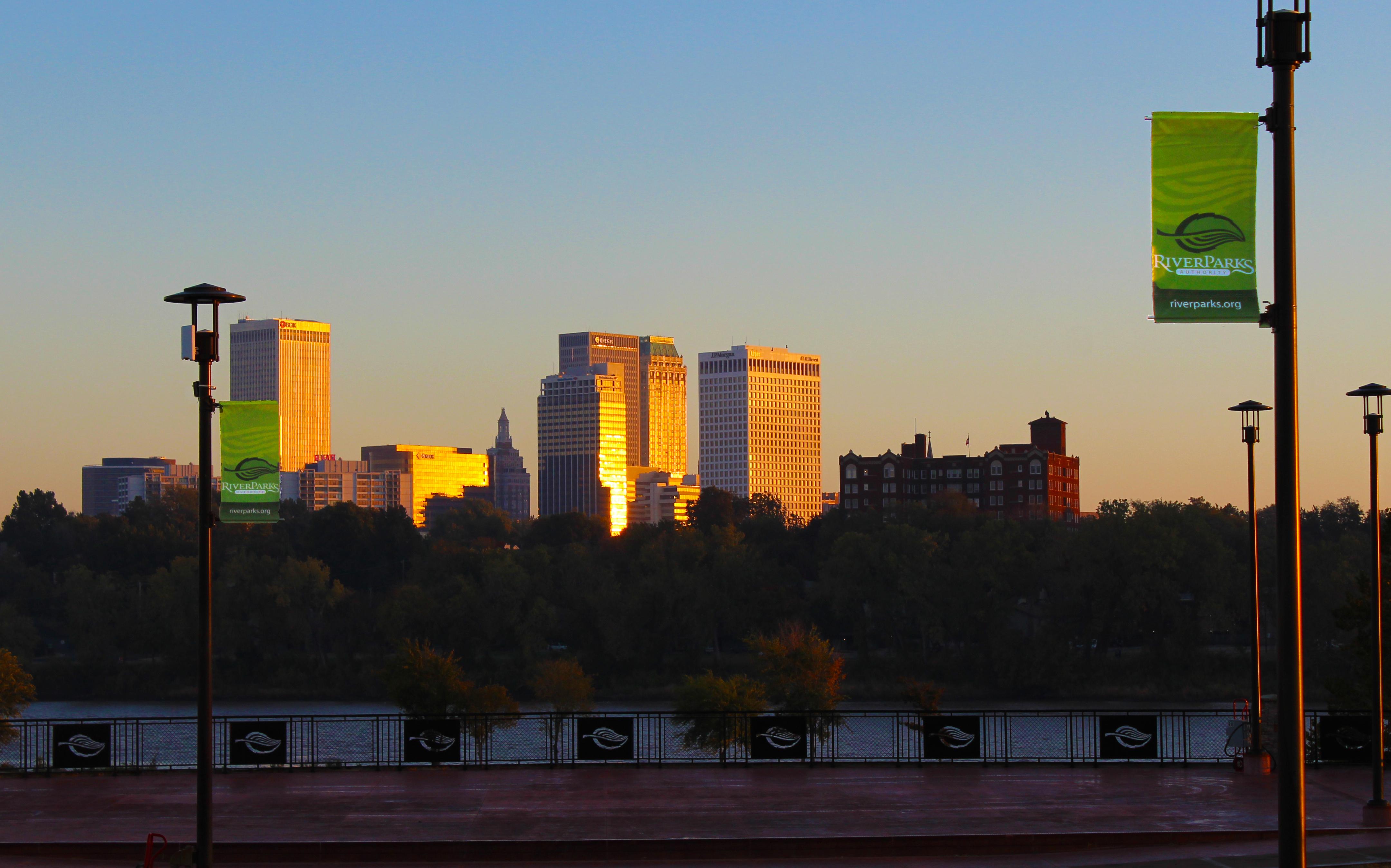 Another view from River West Festival Park where the city looks golden