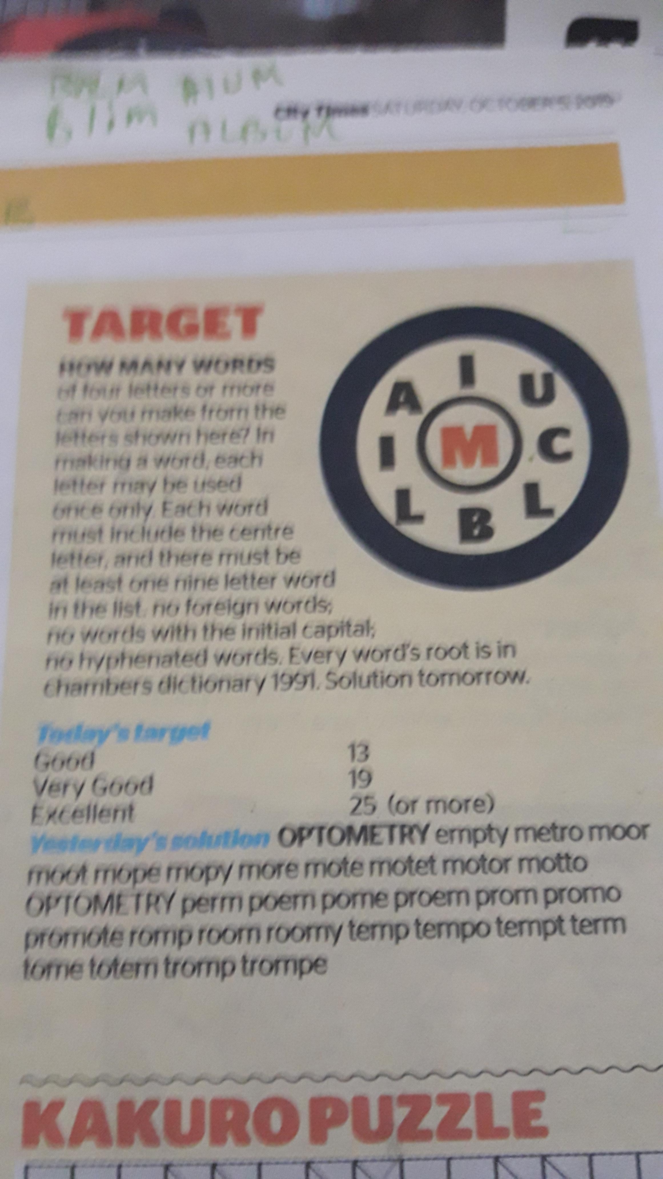 This word puzzle in my newspaper, i need help to get 27 or more r/puzzles