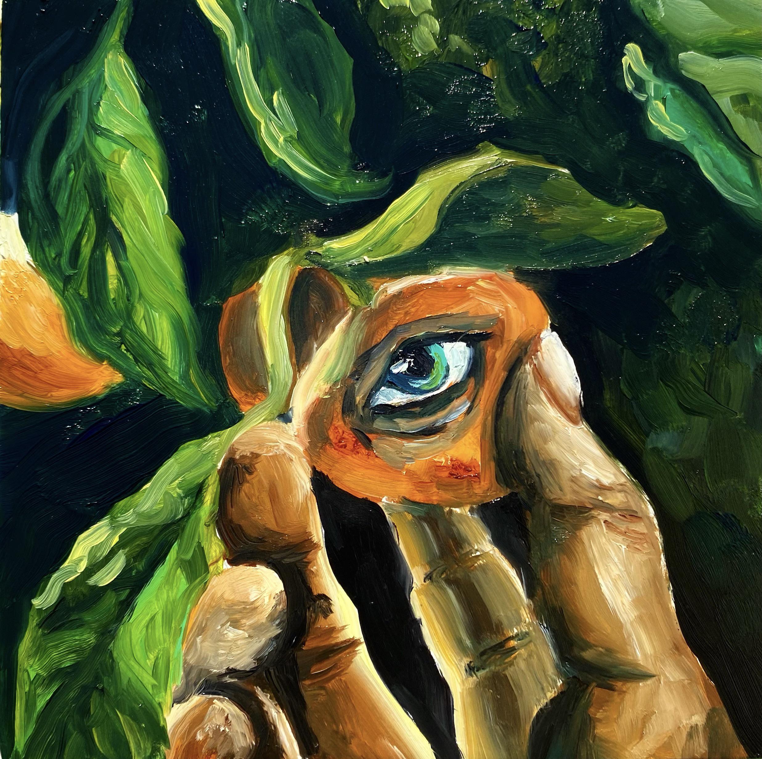 “afternoon picking”, me, 5x5 oil on smooth gesso board r/oilpainting