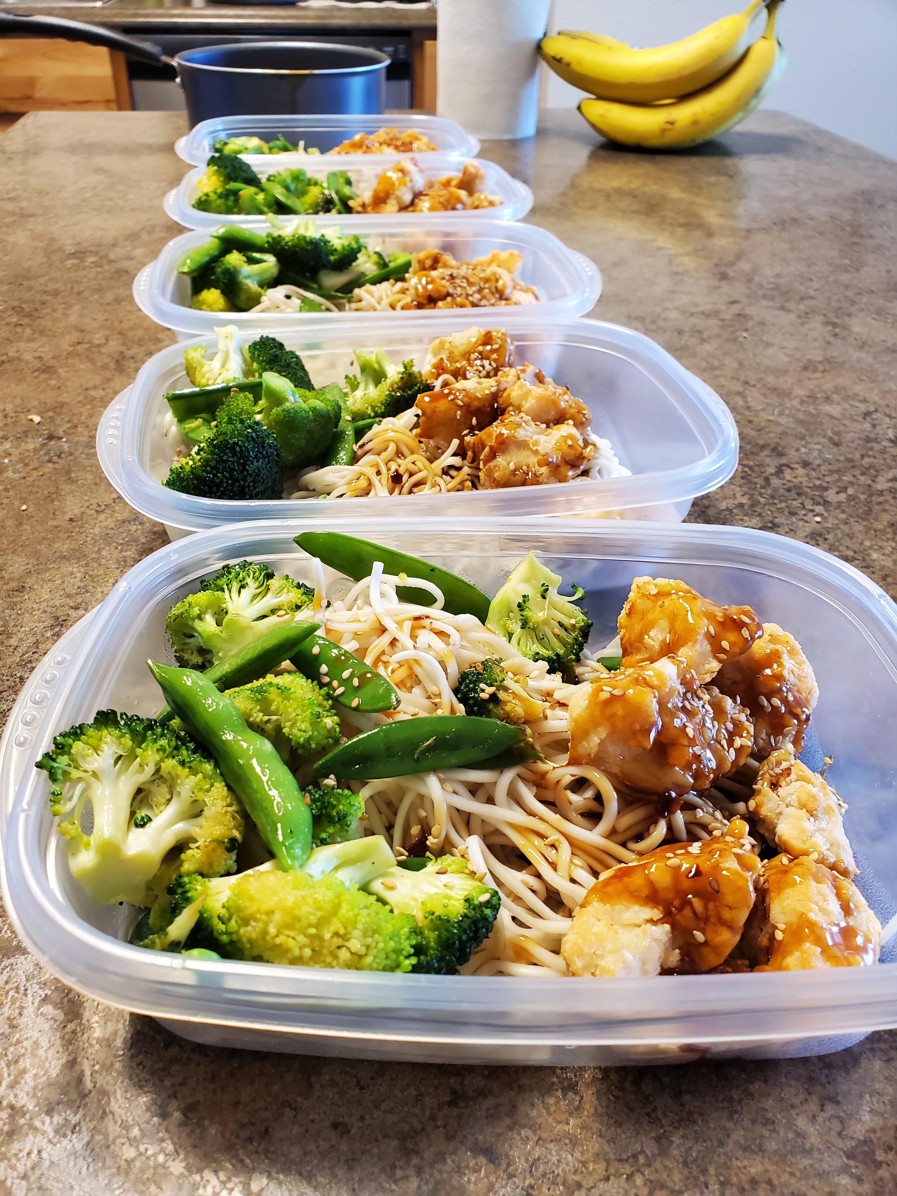 Air fryer sesame chicken on udon noodles r/MealPrepSunday