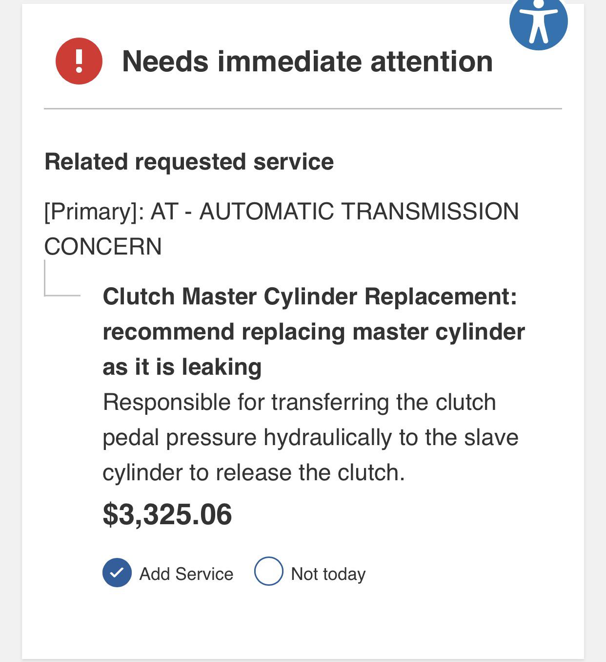 Clutch Master Cylinder replacement cost 3,325. This is crazy right
