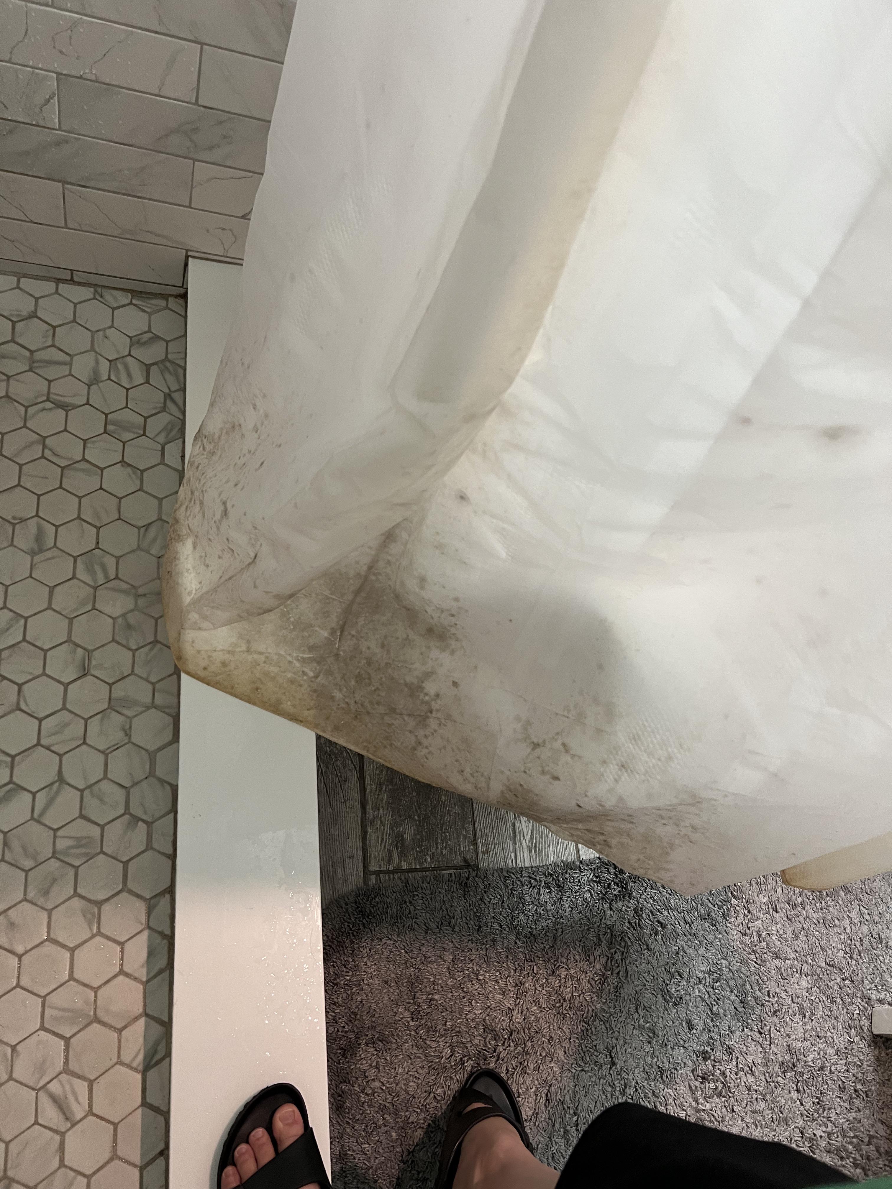 Shower curtain in one of the bathrooms. That’s not sand. I had to buy a