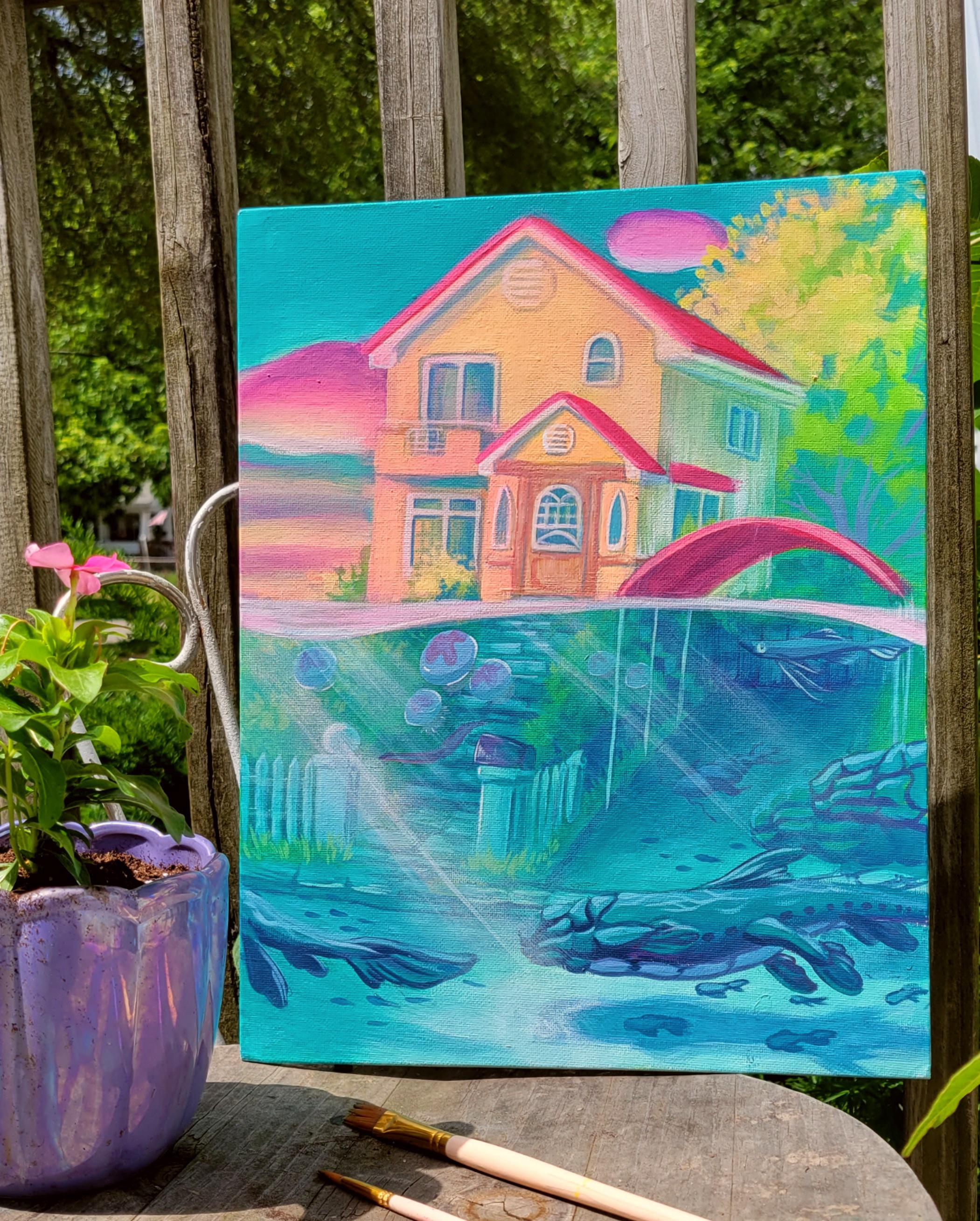 House from Ponyo ♡ by me, acrylic on canvas board r/ghibli