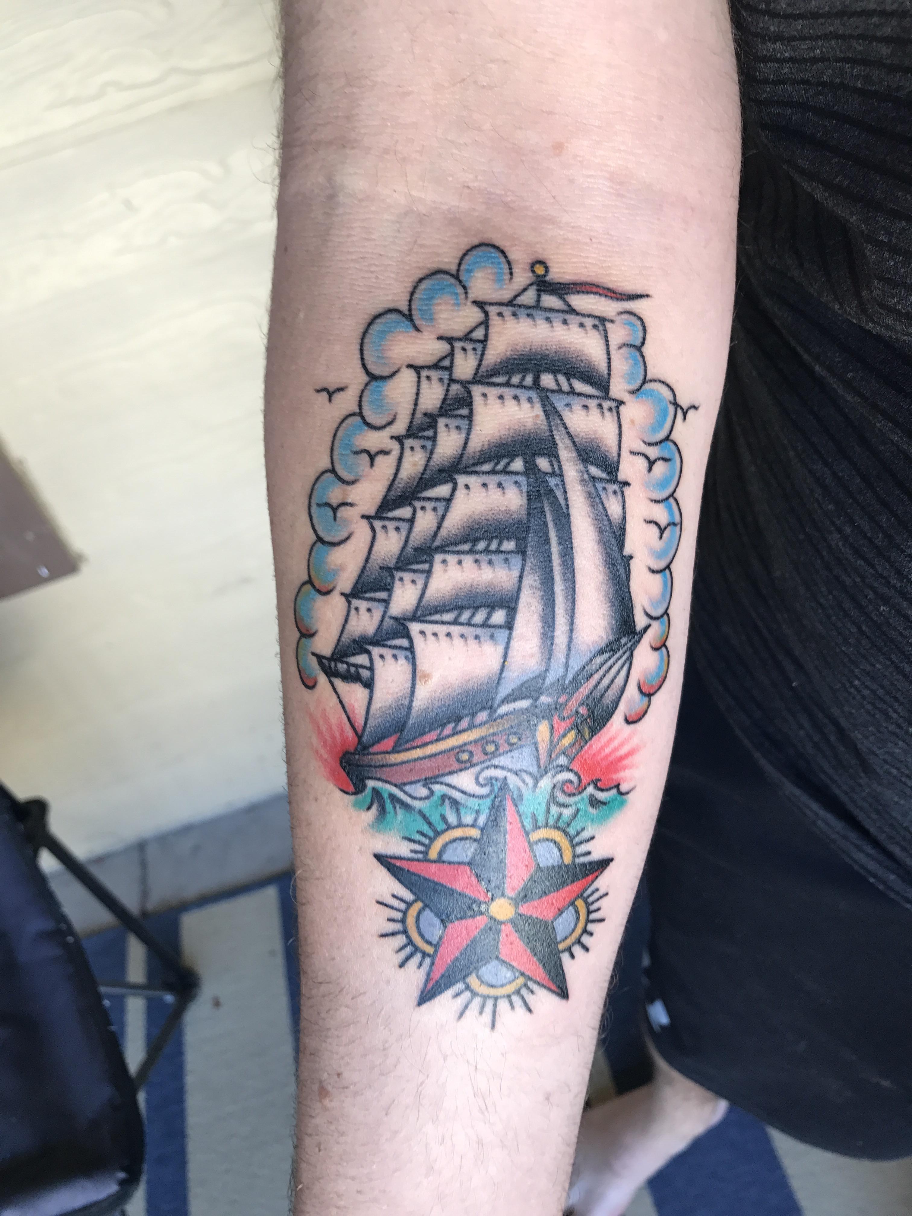 Clipper ship by Phil LaRocca at Elm Street Tattoo in Dallas. tattoos