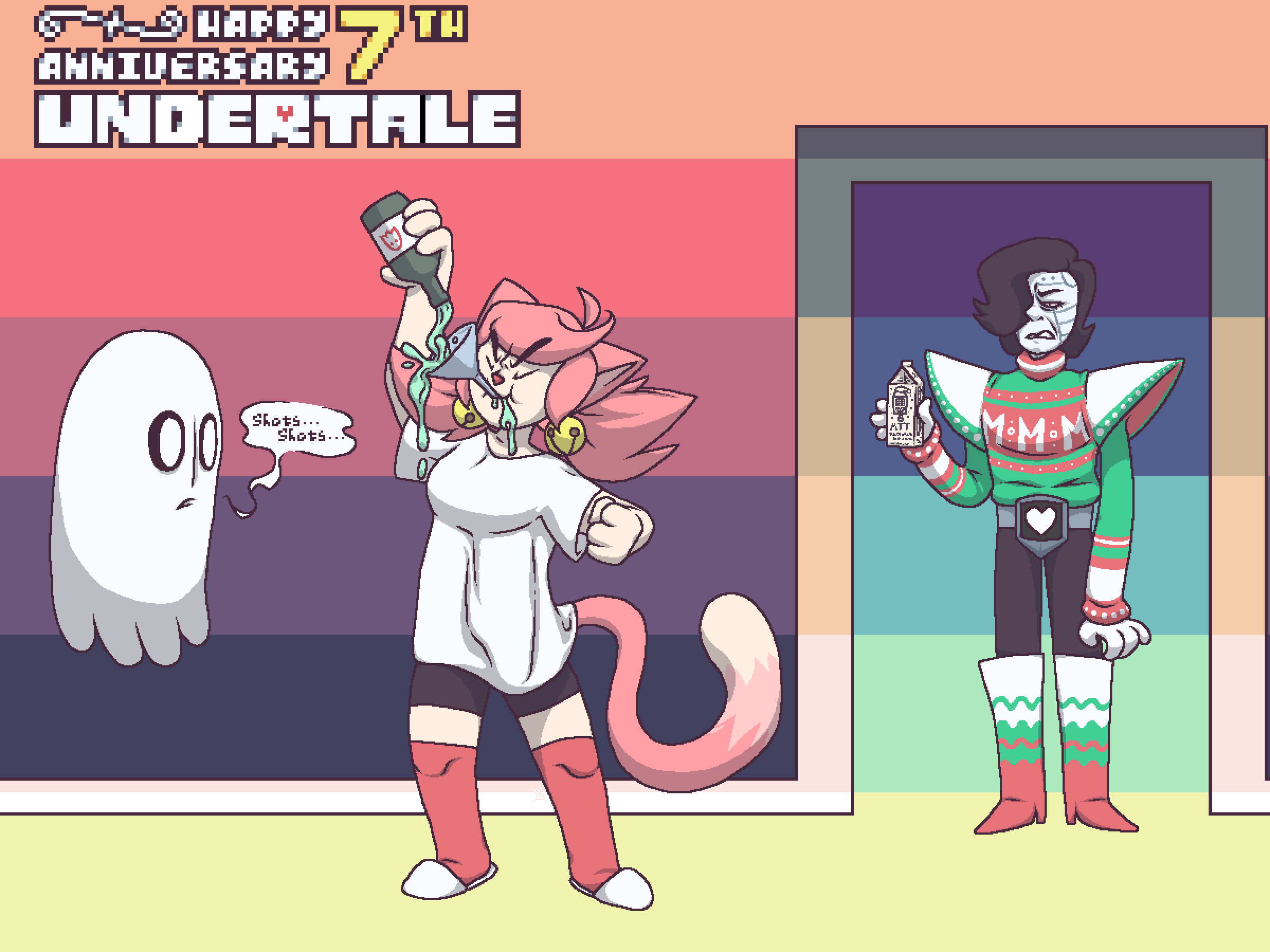 Art I made based on Mettaton's alarm clock dialogue. Also happy 7th