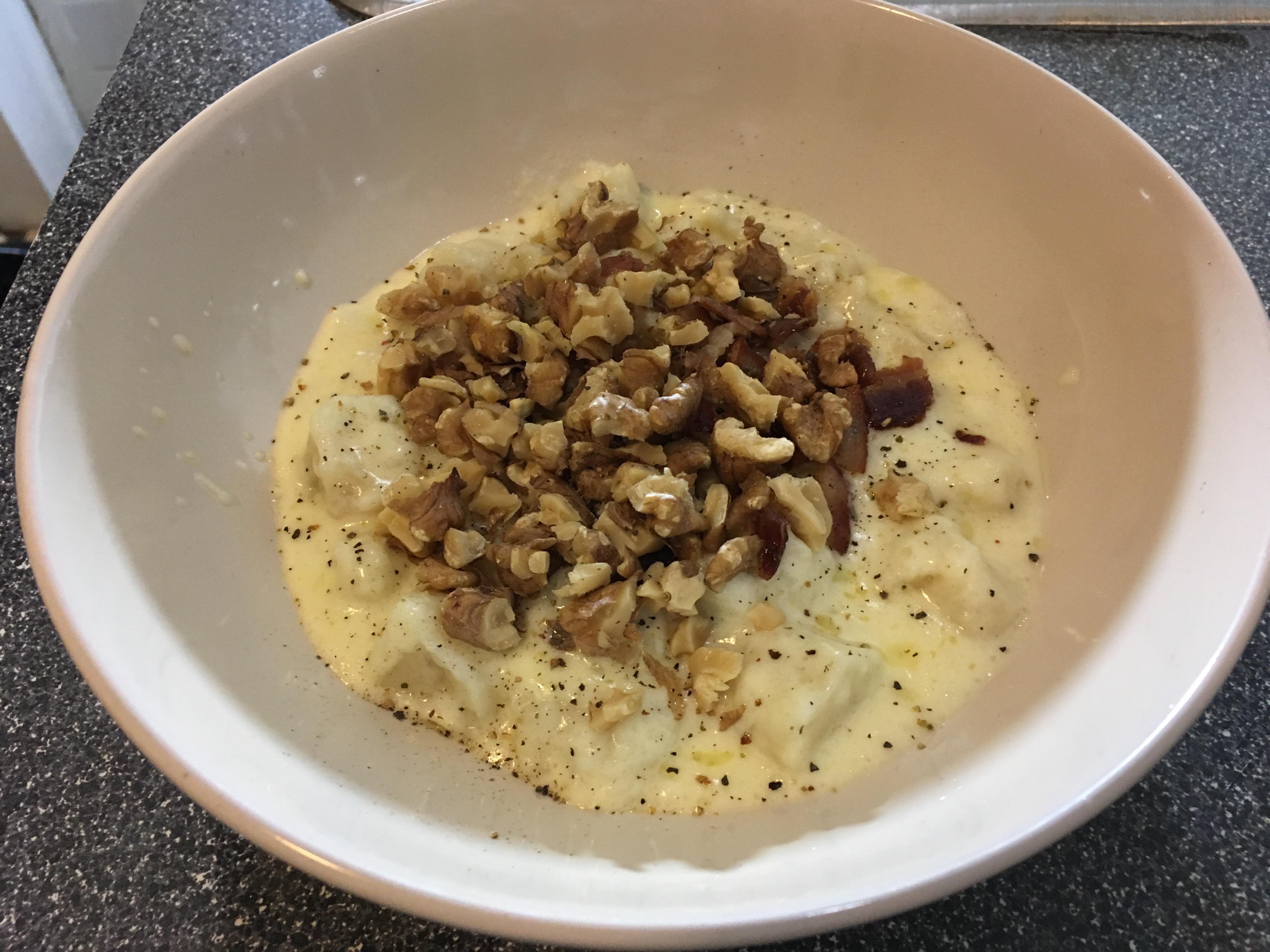 Homemade Gnocchi in a Fontina Cheese Sauce with Bacon and Toasted