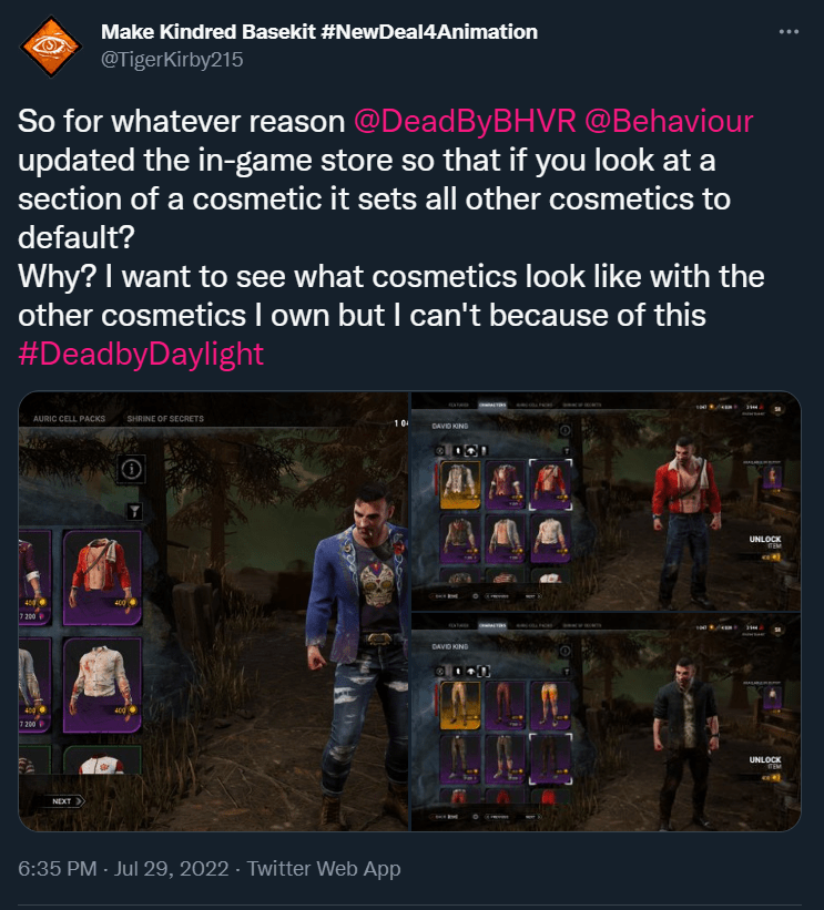 If you preview a cosmetic piece in the store it'll now set all your