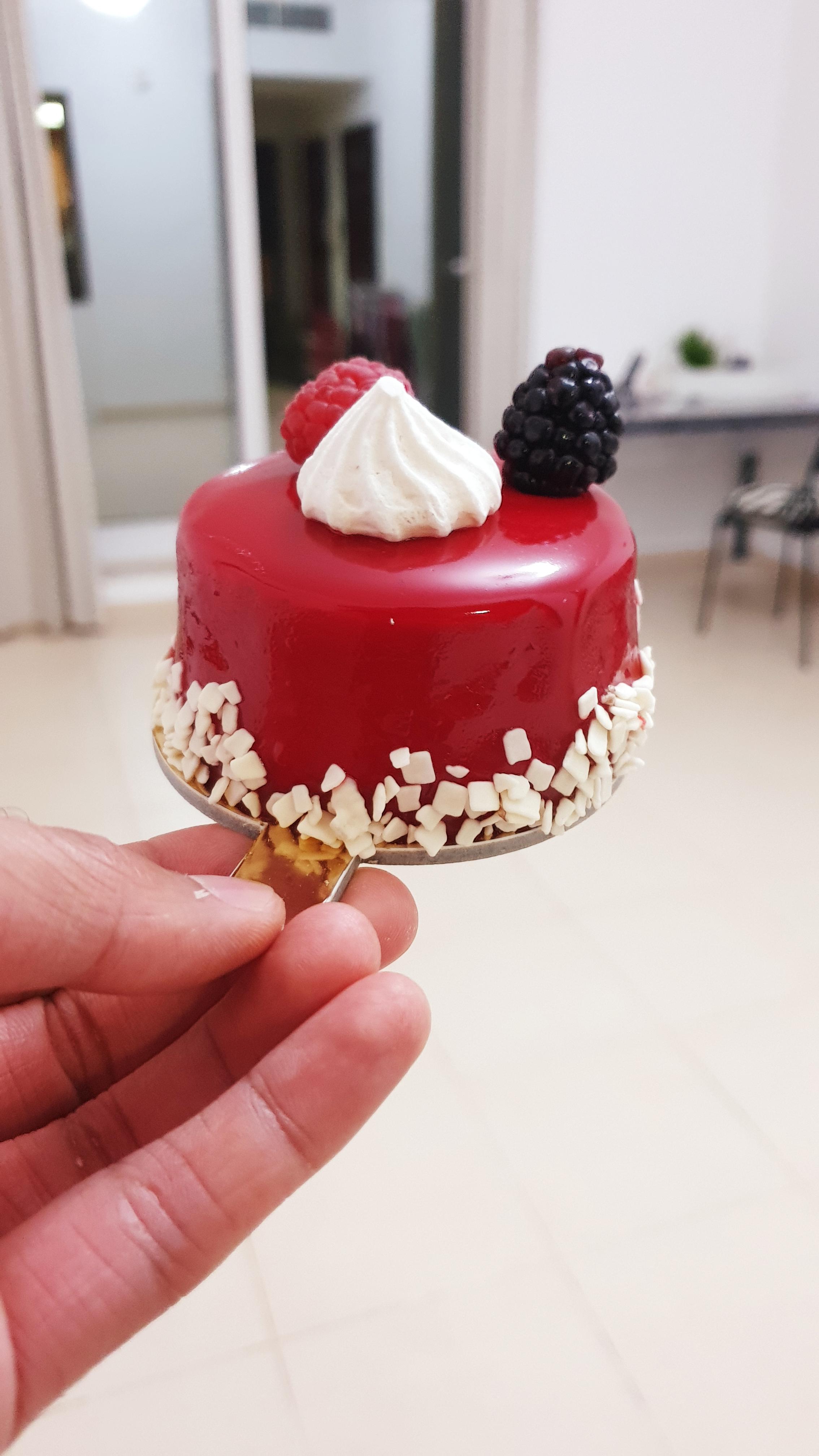 Blueberry cheesecake with strawberry jelly coating.. r/cake