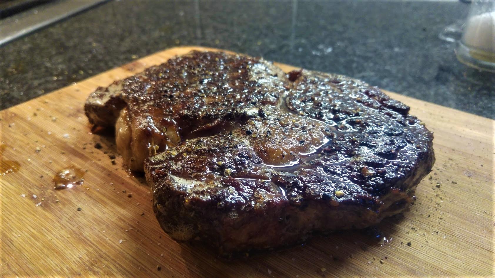 40 Day Dry Aged RibEye Pan Fried with Butter and Rosemary steak