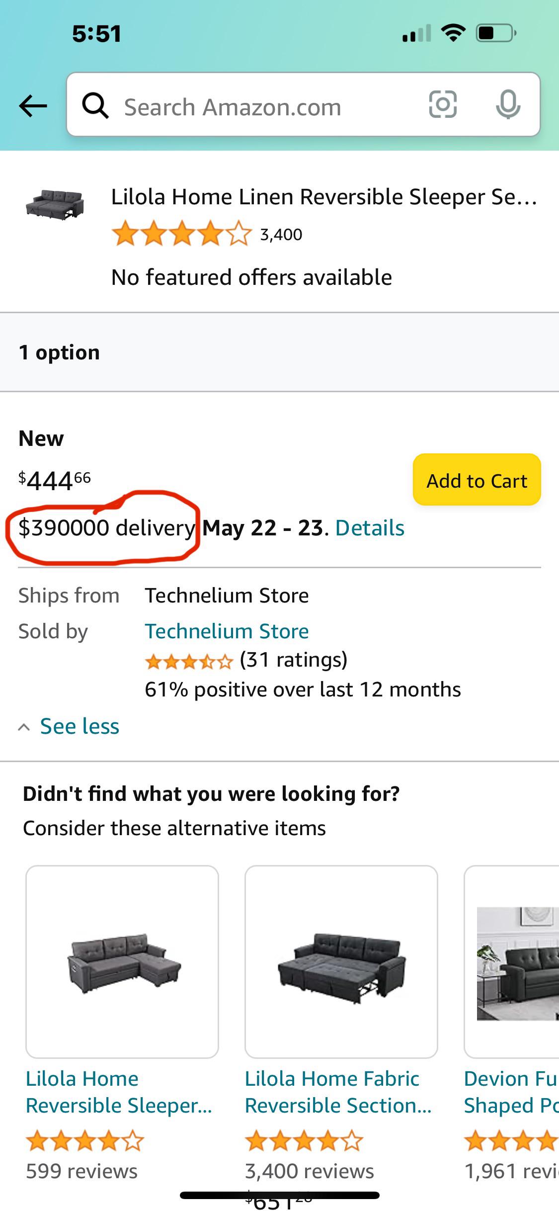 This Delivery Fee to Ship a Couch to Hawaii r/mildlyinteresting