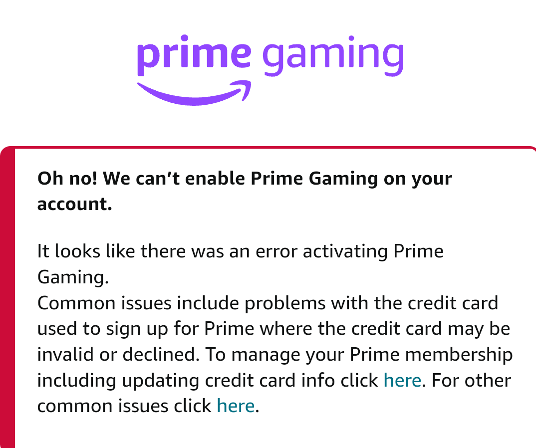 just got Amazon prime and having this error on activating prime gaming