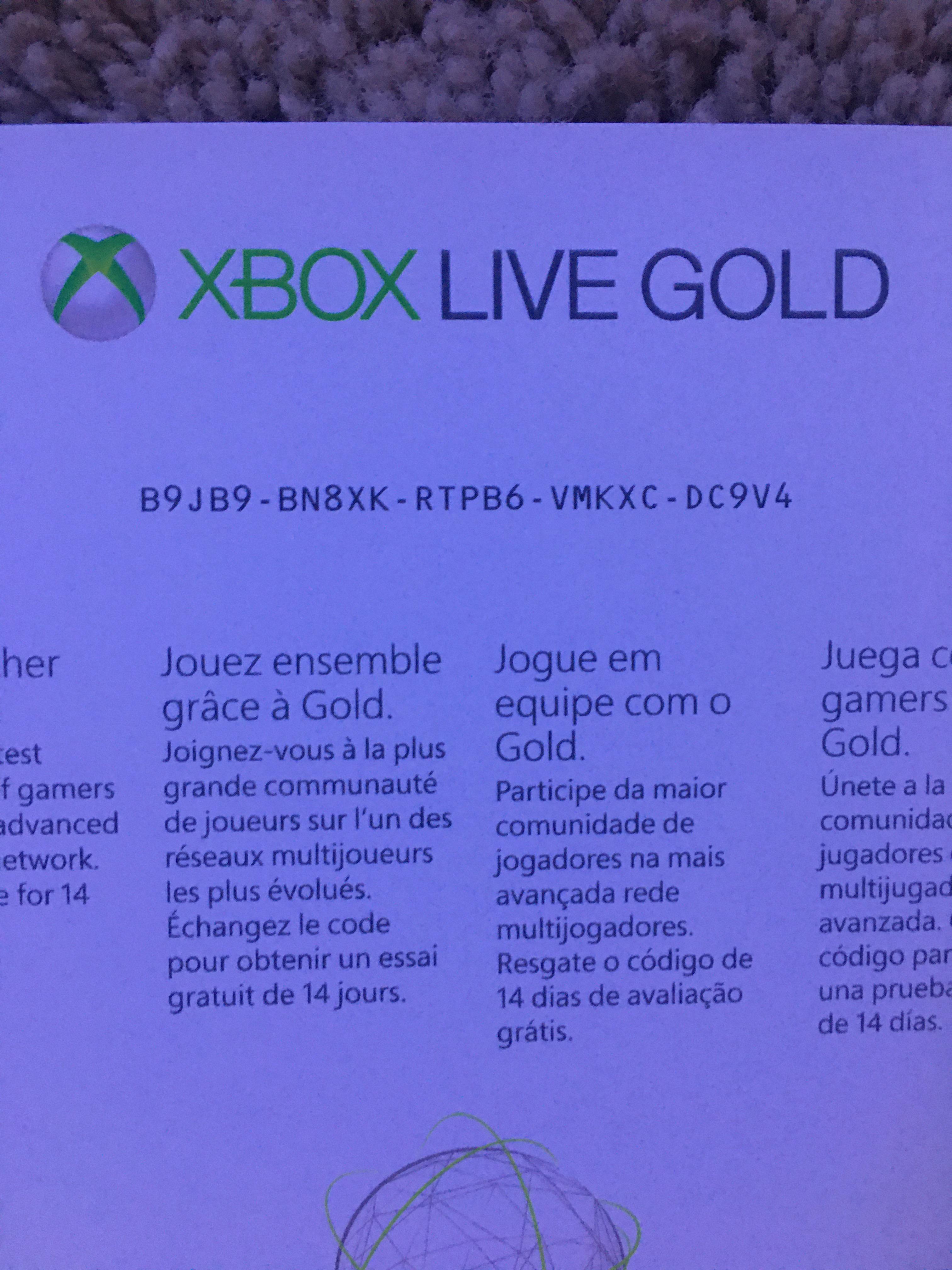 xbox live gold code r/xbox