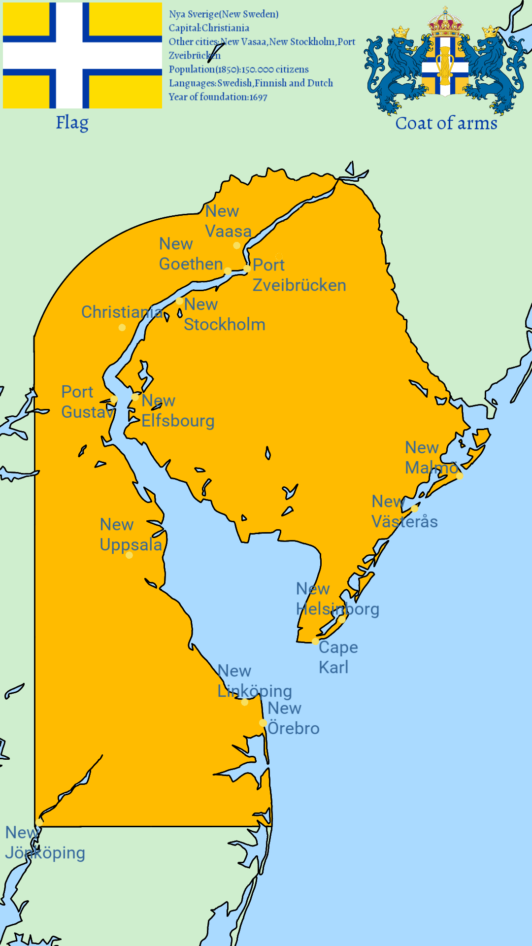 Nya SverigeThe Swedish colony in North America r/imaginarymaps
