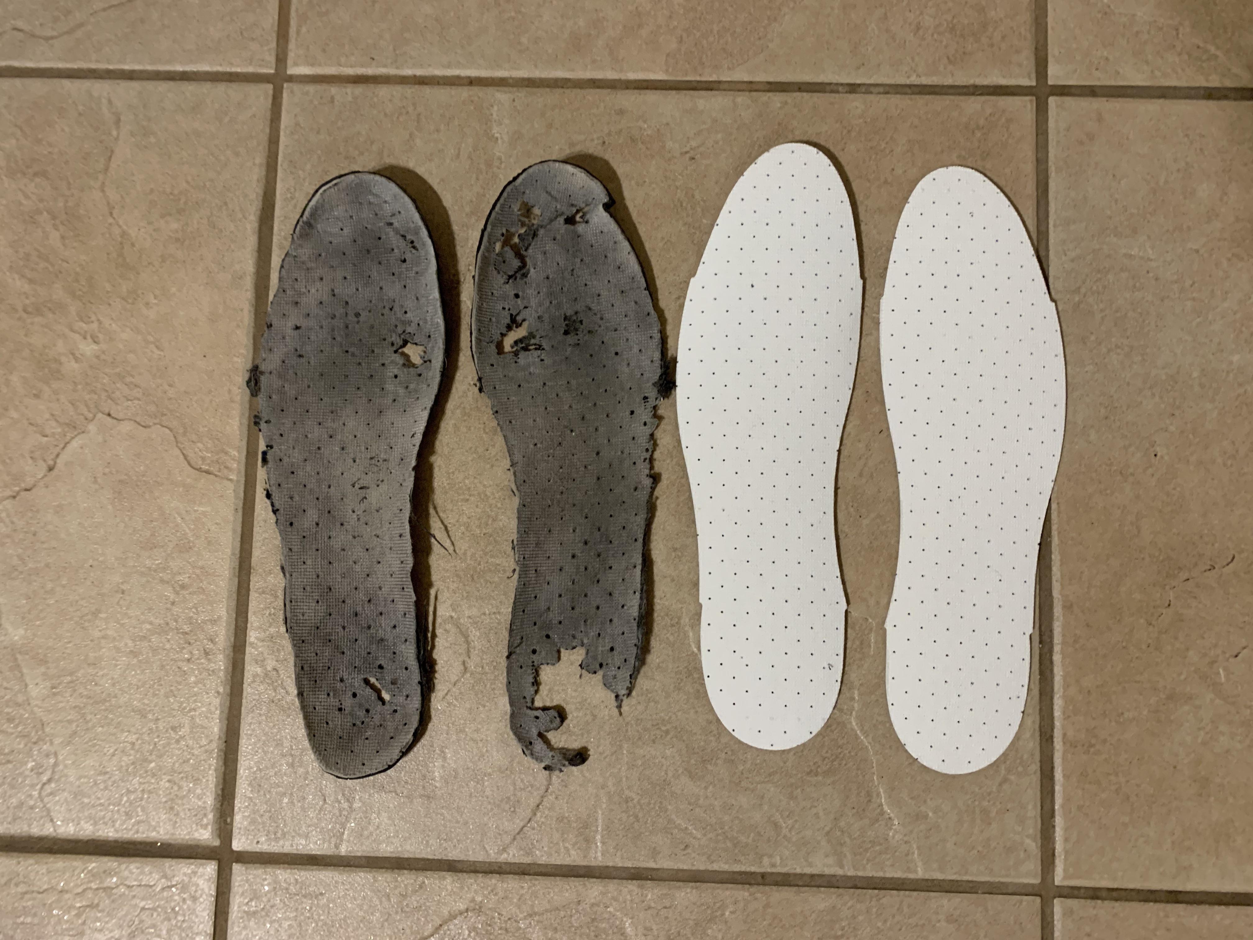 My old shoe insoles vs. the new ones. Can’t believe I let it get that bad damn lol r