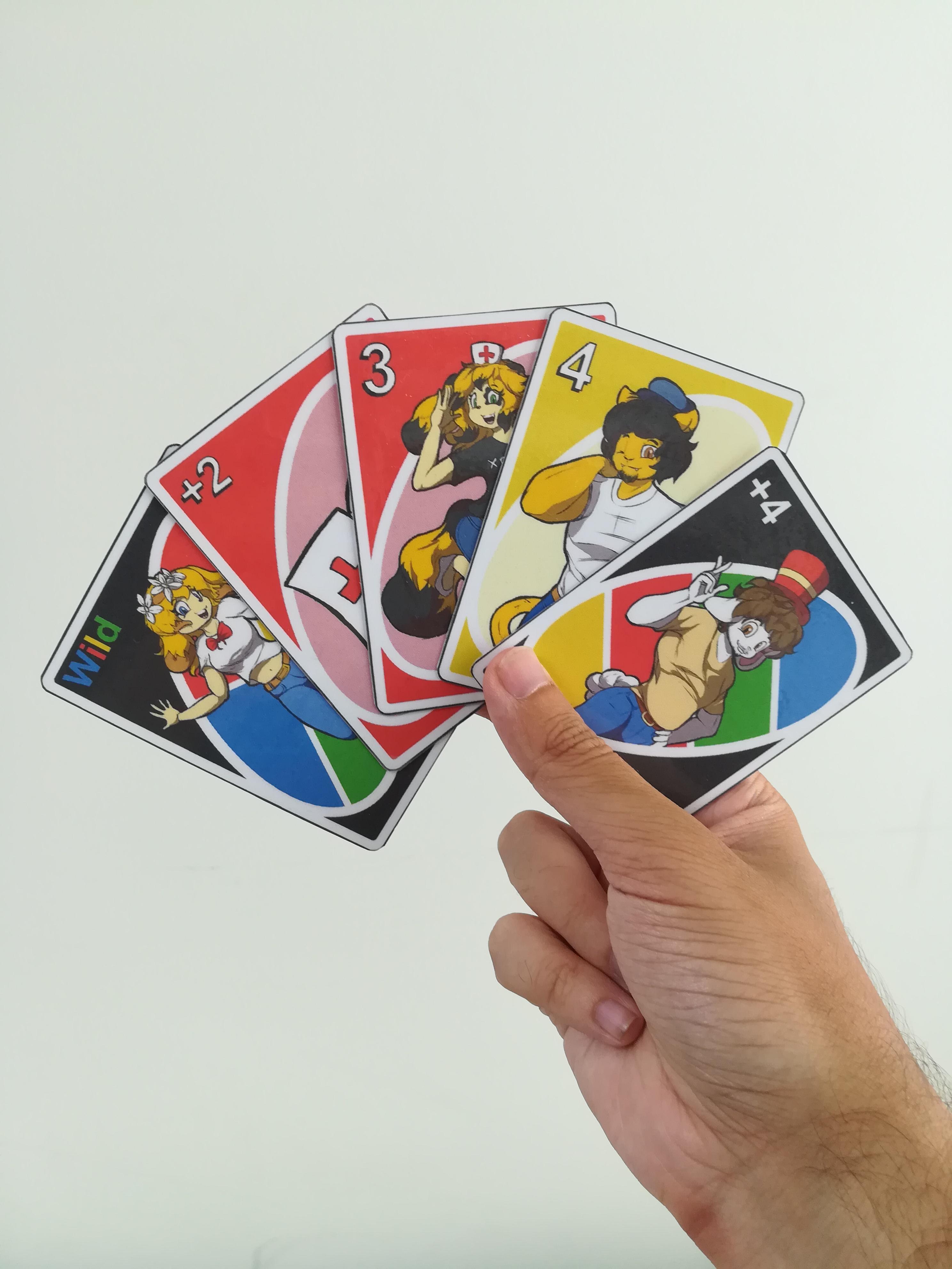 Cards! I made a whole deck of Uno cards with my ocs, designed, printed