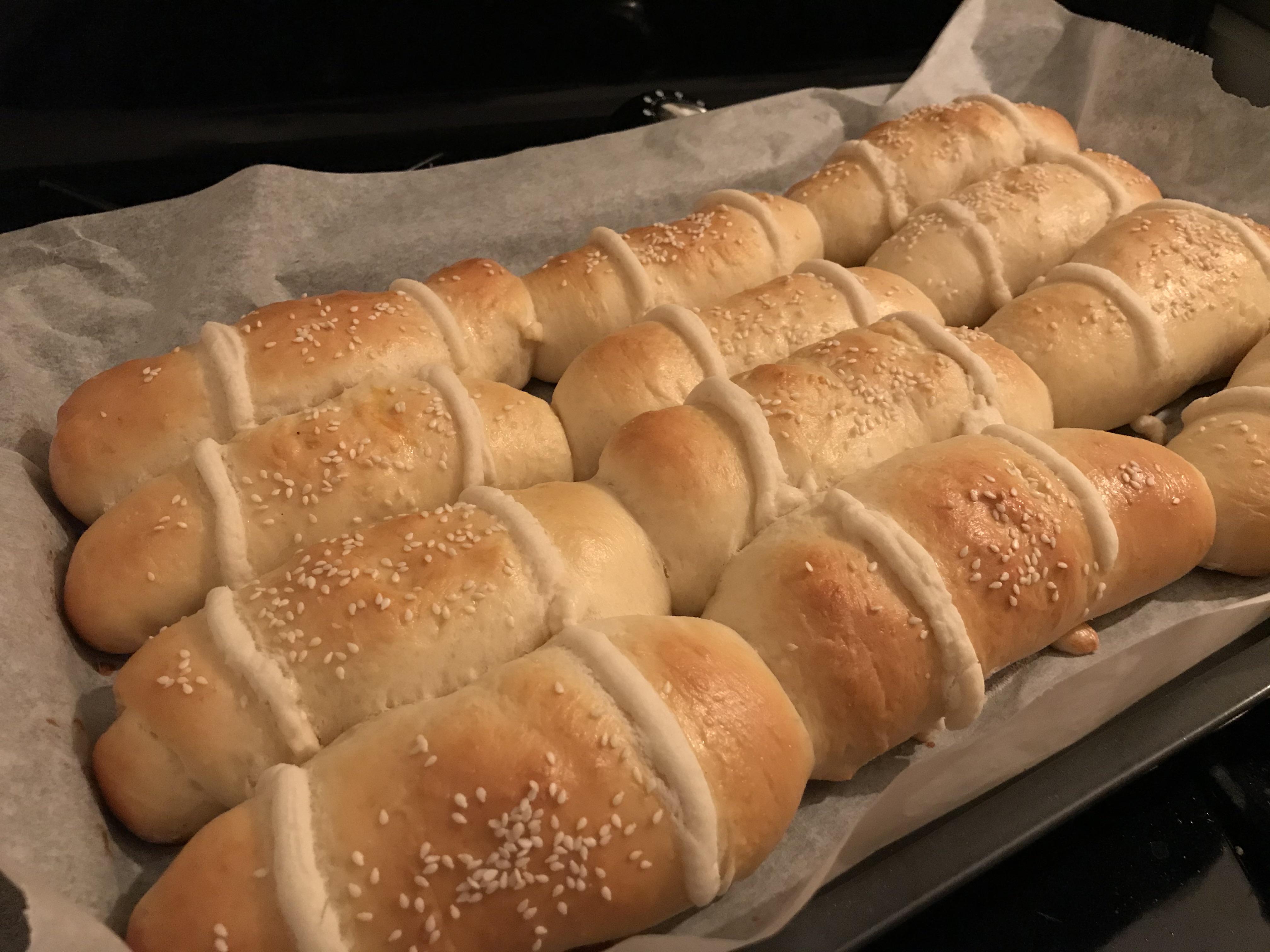 Week 7 New tool Coconut buns with a basting brush for egg wash r/52weeksofbaking