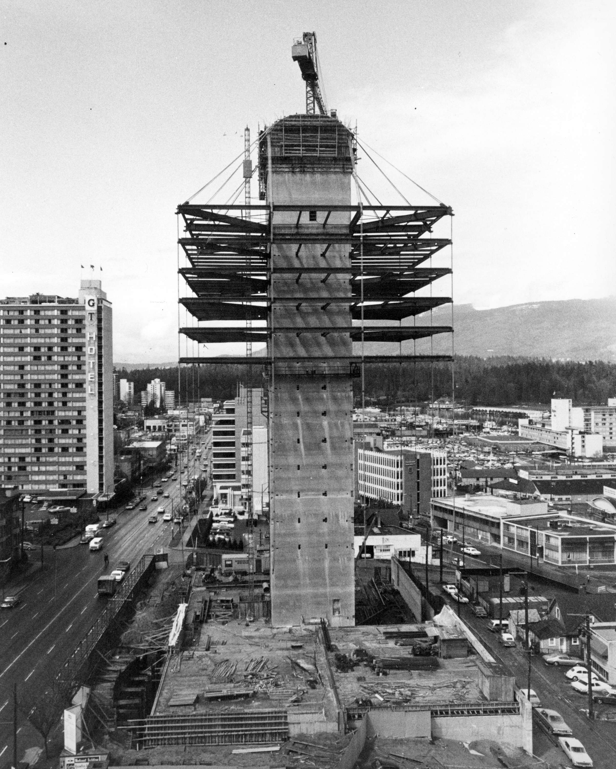 West Coast Transmission Building Under construction 1969. Built Top