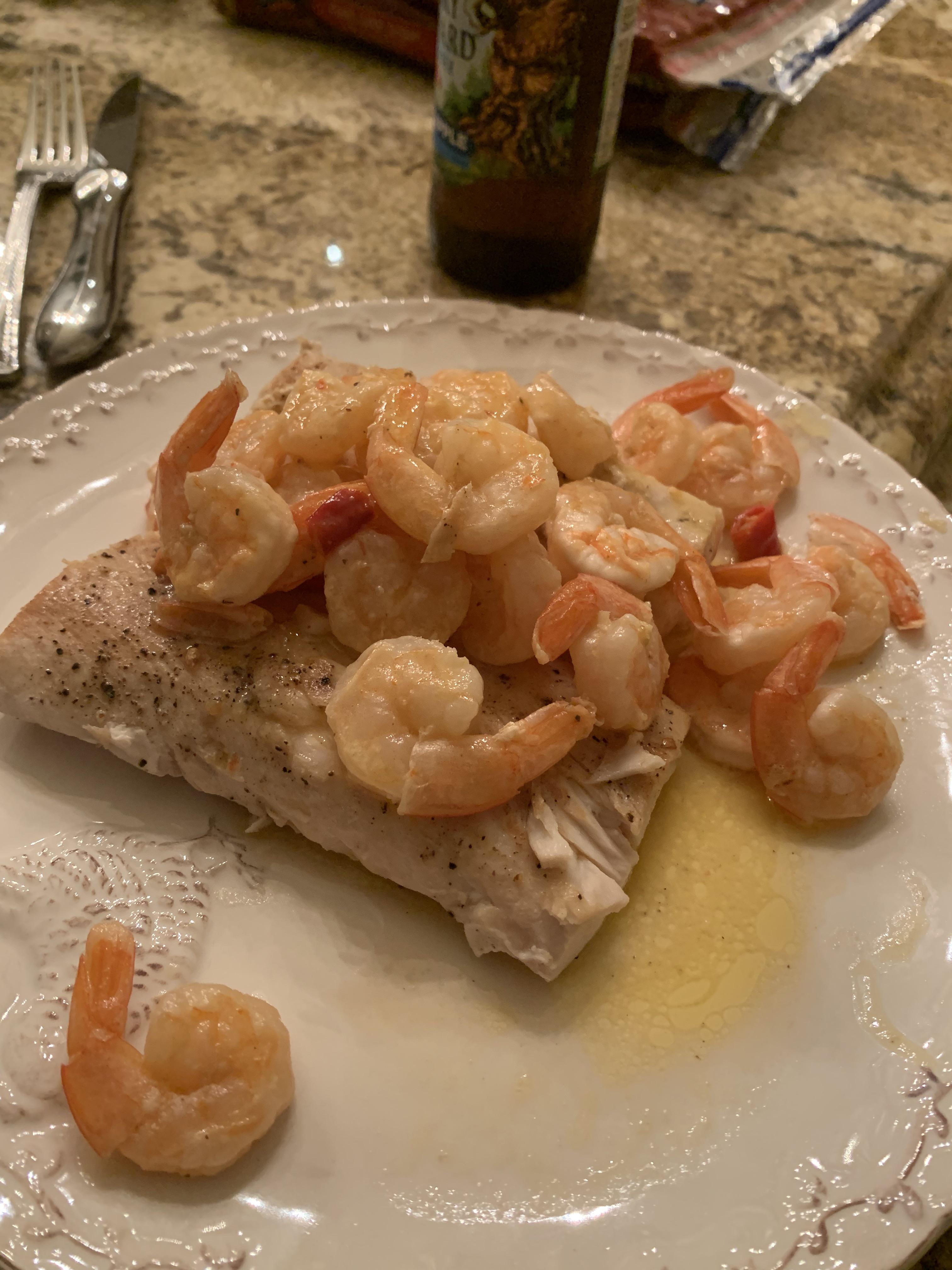 Quick dinner of mahimahi and shrimp in lemon cayenne & pepper sauce