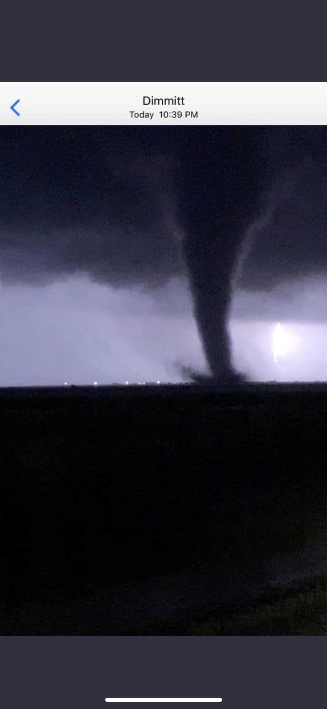 Photo taken last night of tornado near Dimmitt/Nazareth Texas around 1030. Haven’t heard of any