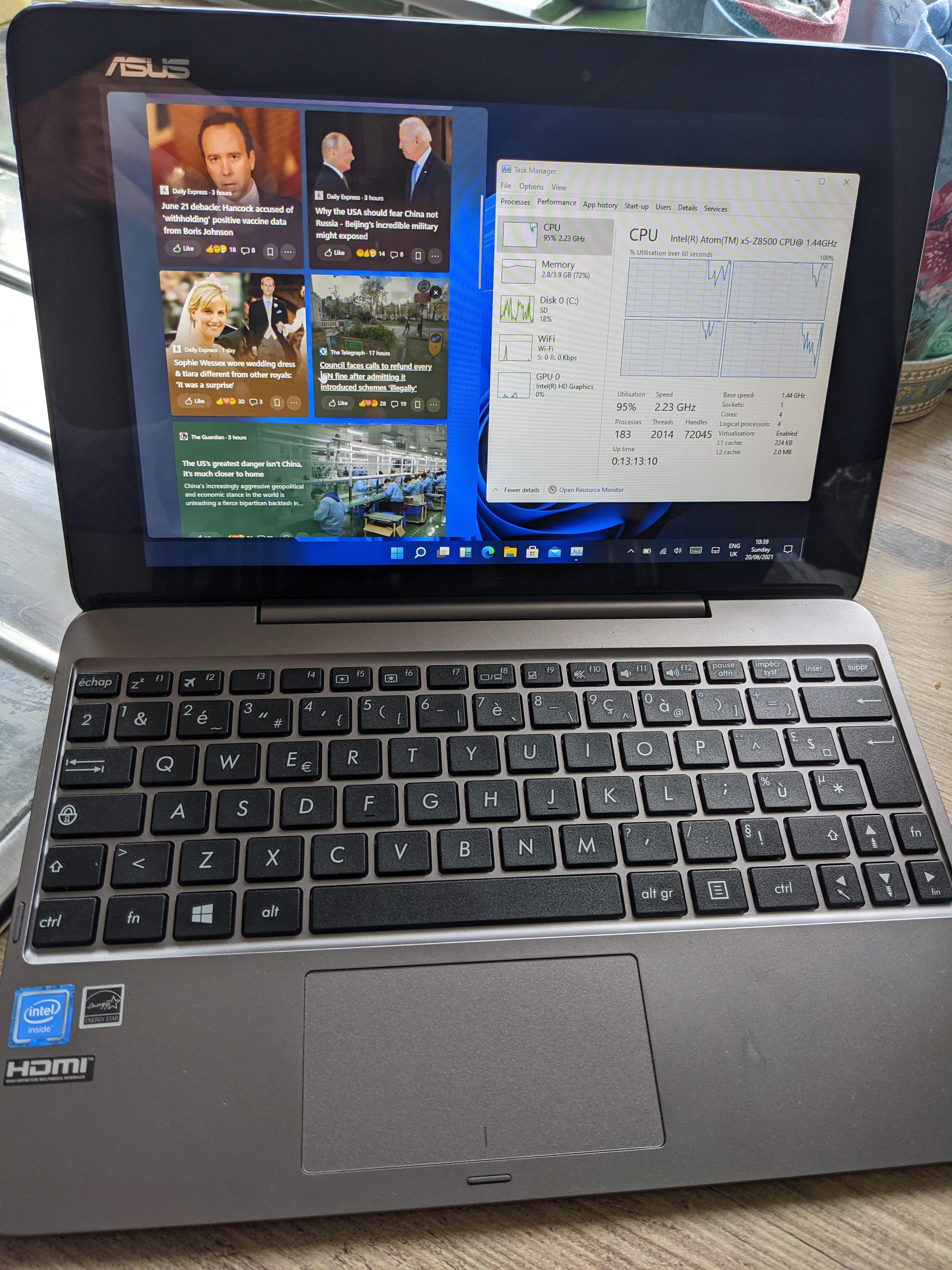 Windows 11 on an old ASUS tablet with Intel Atom, upgraded in place
