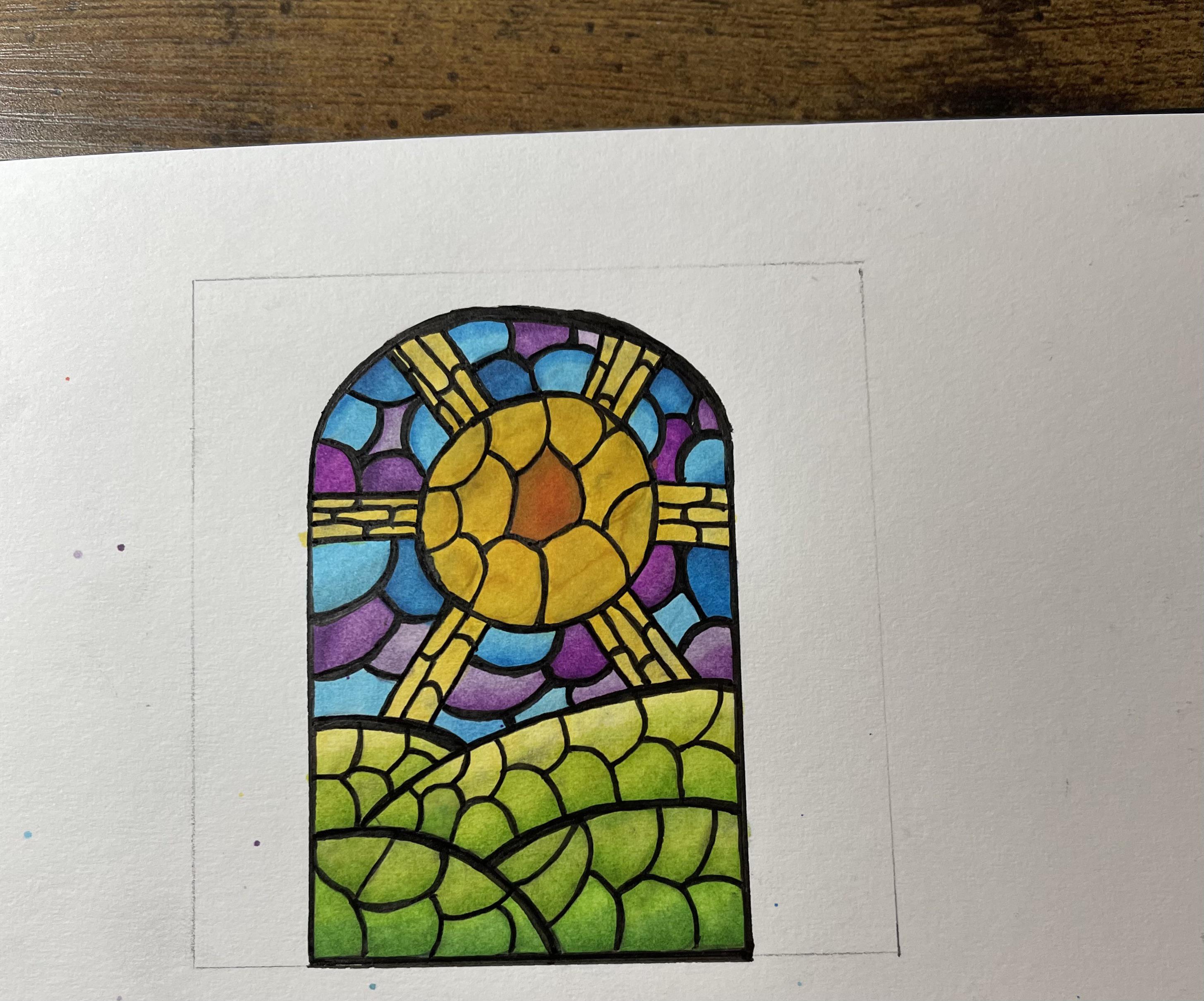 My attempt at a stained glass drawing r/drawing