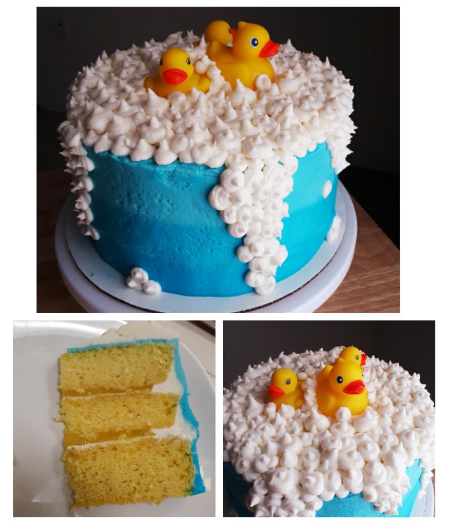Baby shower cake for a coworker. Lemon cake with lemon curd filling