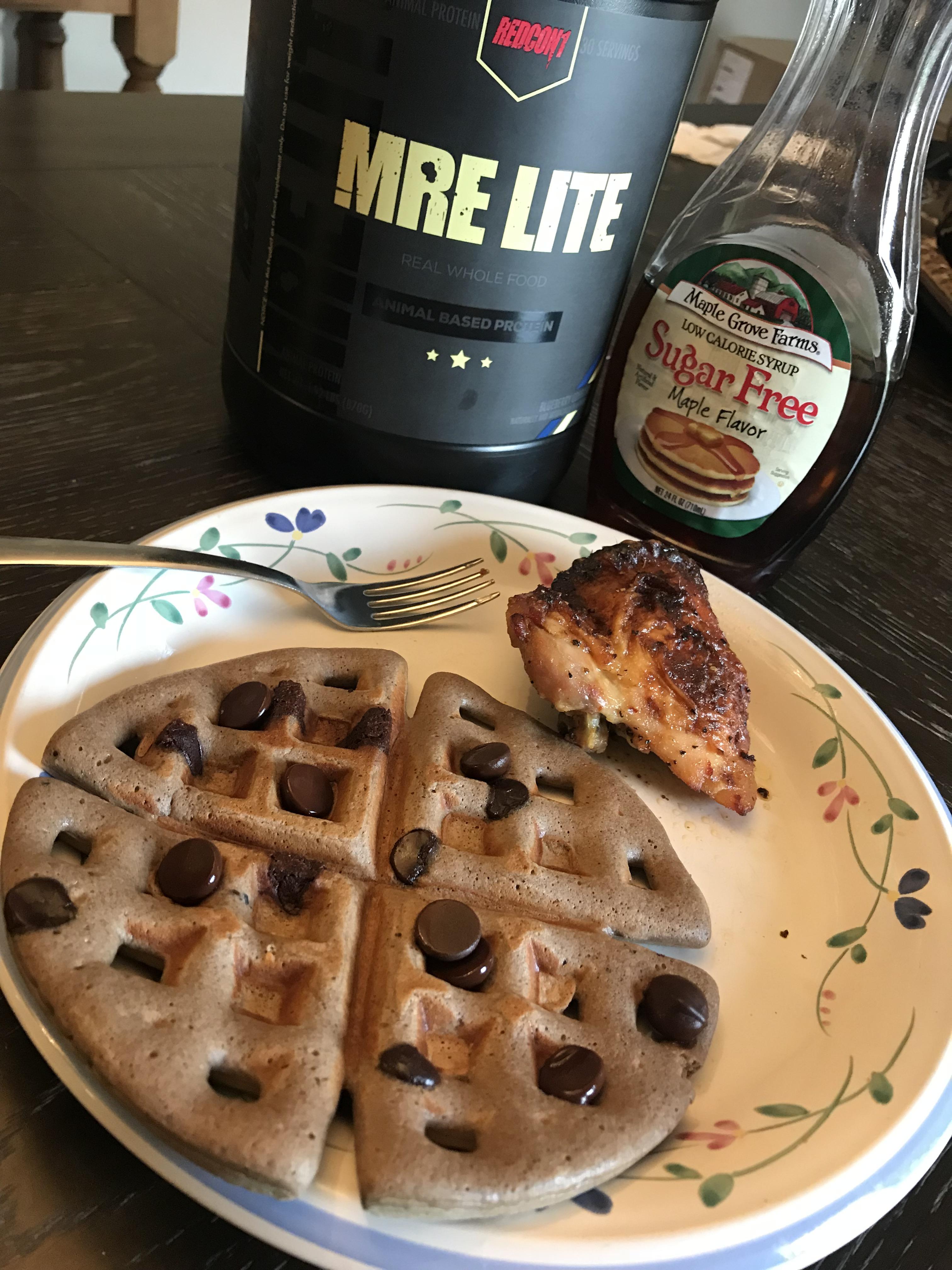 Chicken and protein waffles. I prepped my chicken and the waffle is