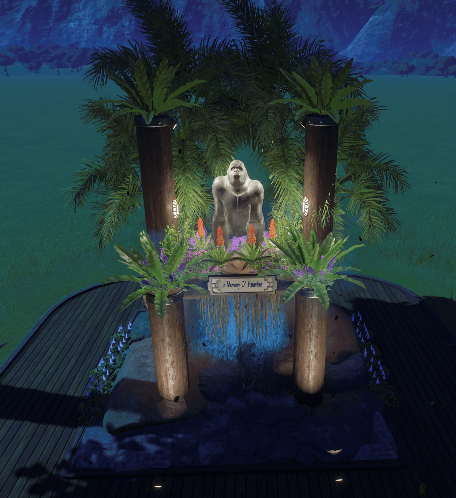 My zoo harambe memorial at the entrance of my park gaming