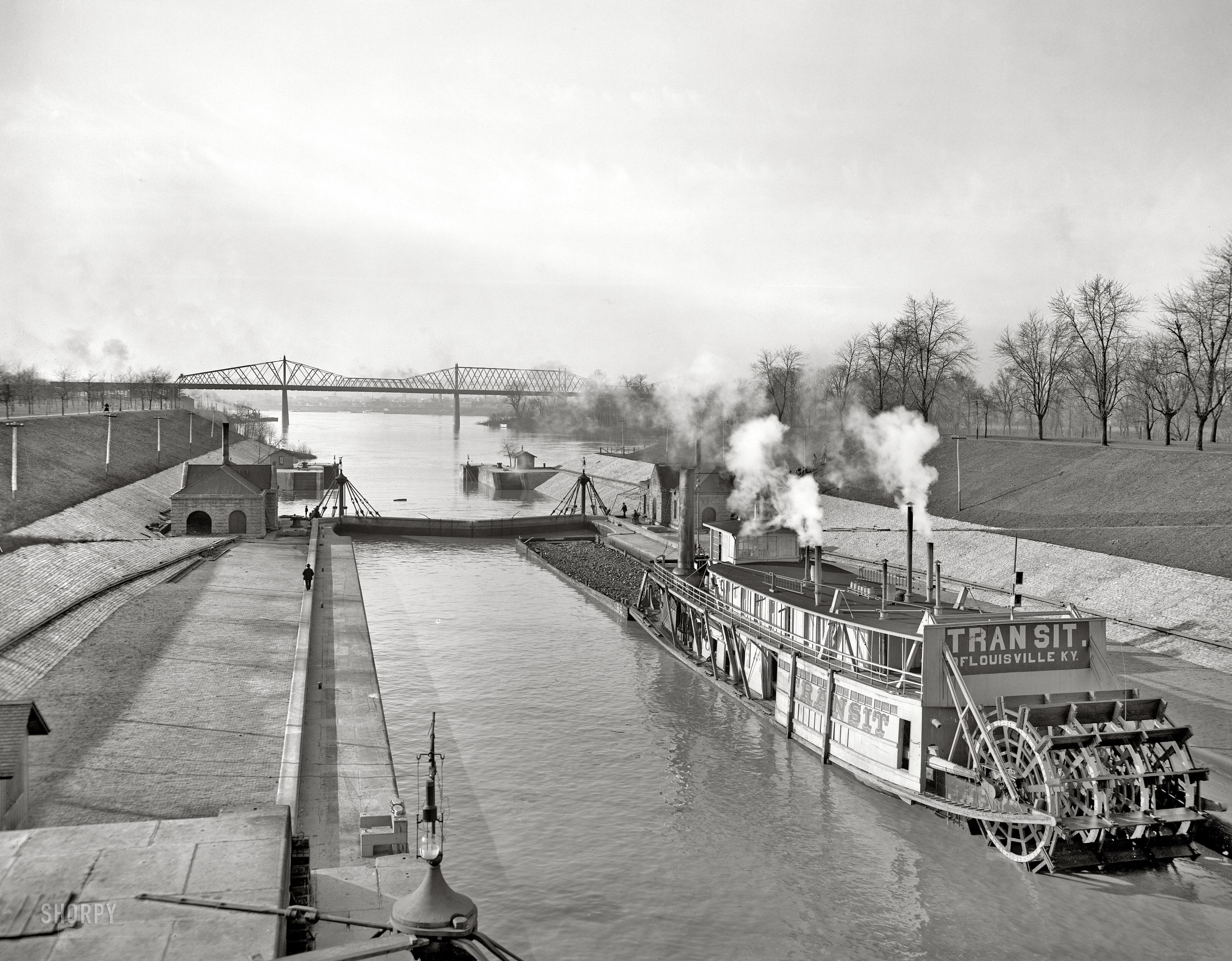 The Ohio River, circa 1906. "Canal locks at Louisville, Kentucky." r