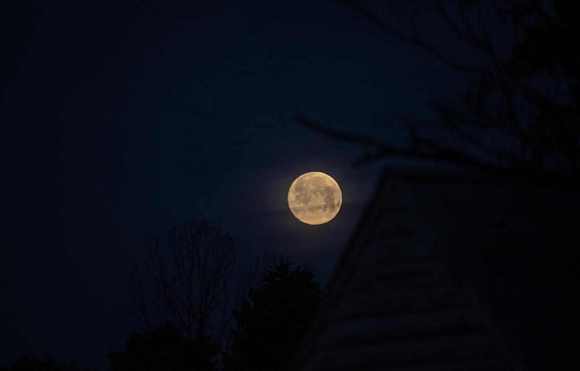 Full Snow Moon setting over Aylett, Virginia on February 5th 2023. No