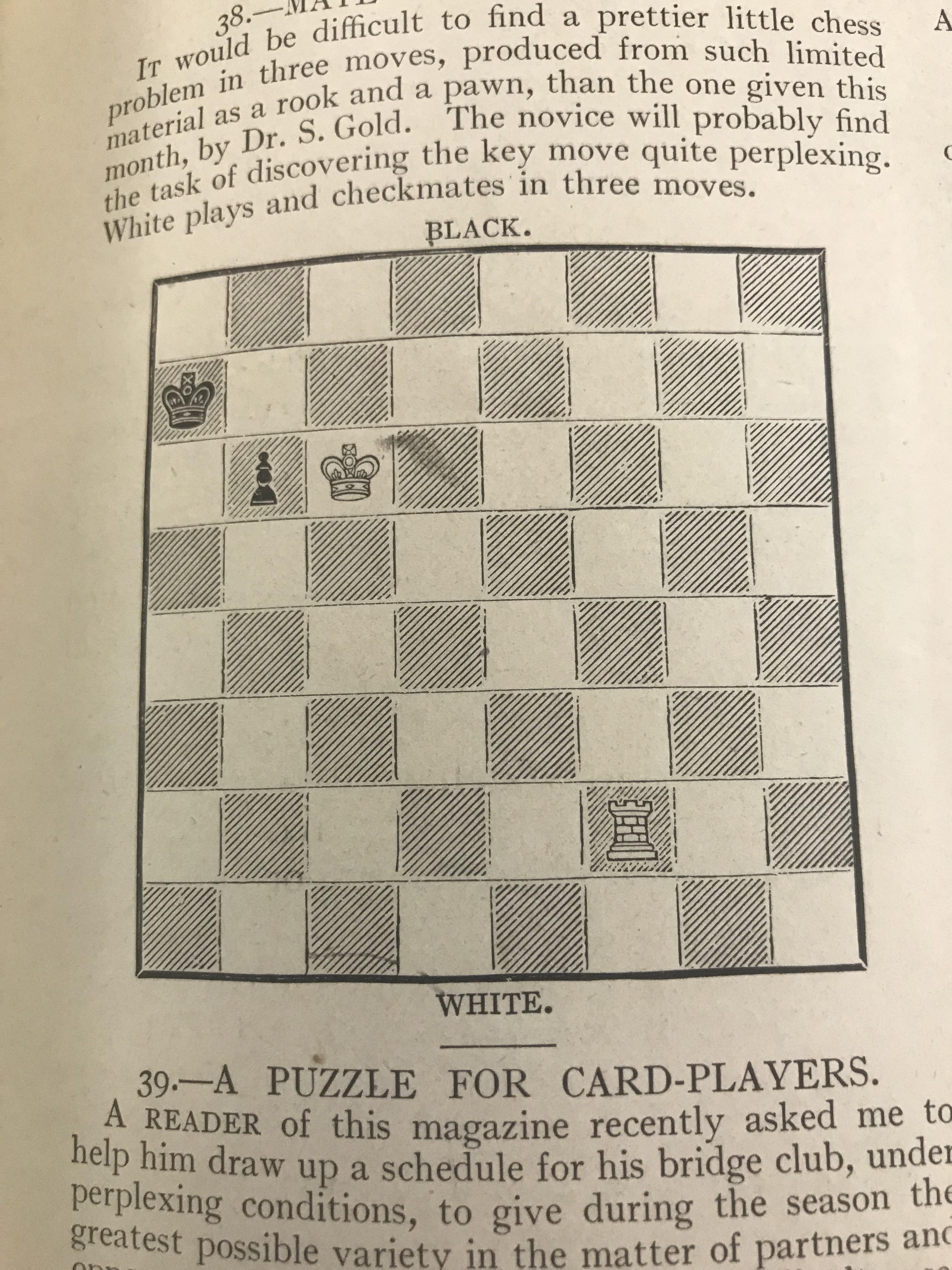 This is an old chess puzzle from a book of periodicals from the early