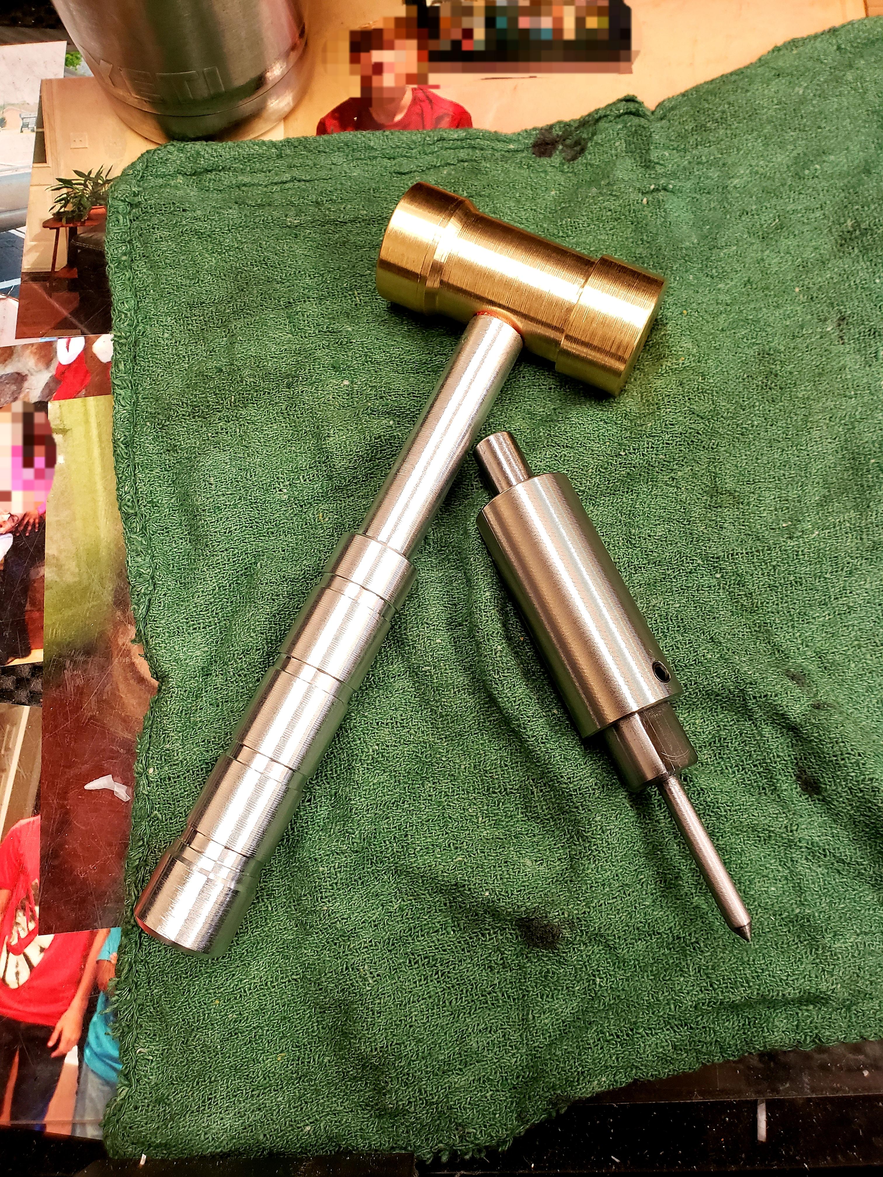 Brass hammer & spring loaded tap guide for lathe work. r/Machinists